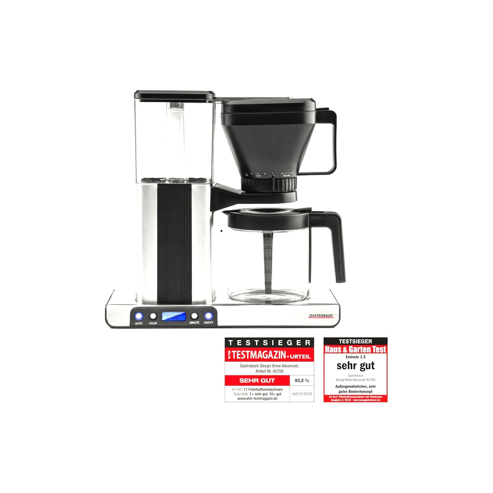 Gastroback Filterkaffeemaschine 42706 Design Brew Advanced Glas-Kaffeeautomat, Perfekte Brühtemperatur von 96°C, Frischer Filterkaffee