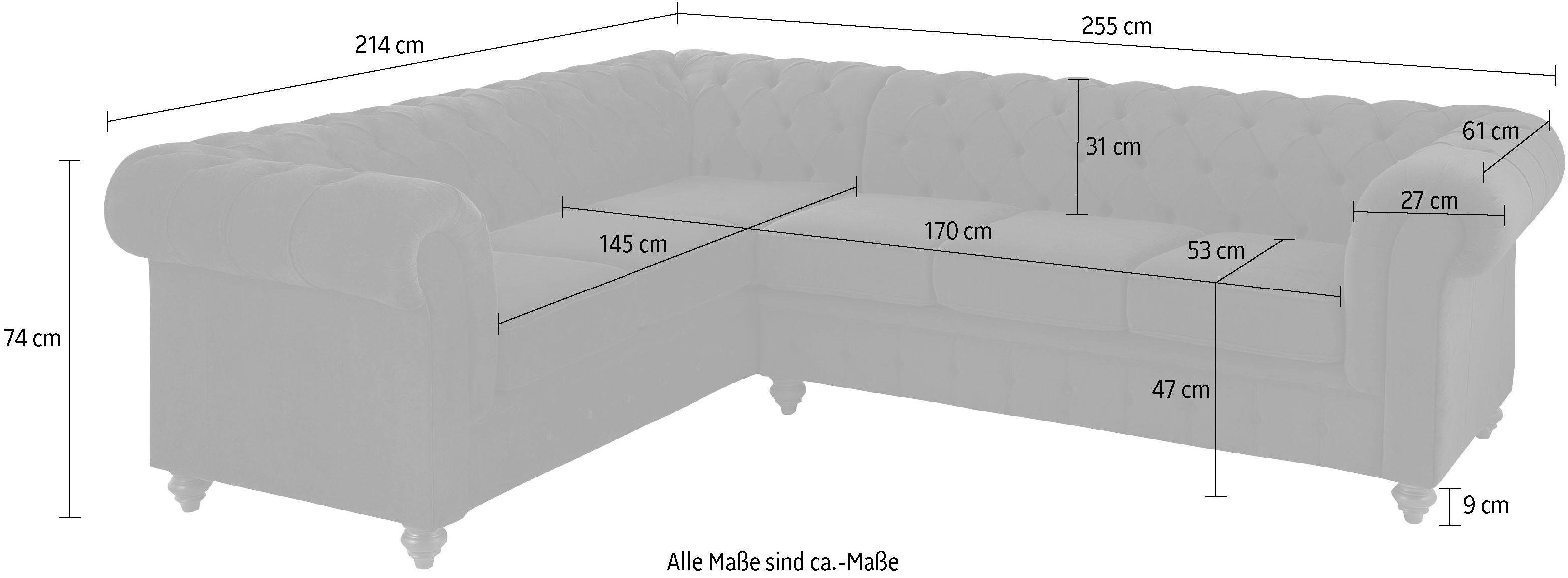 Home affaire Chesterfield-Sofa Duc Ecksofa L-Form, hochwertige Knopfheftung im Rücken, Samtoptik mit changierender Optik