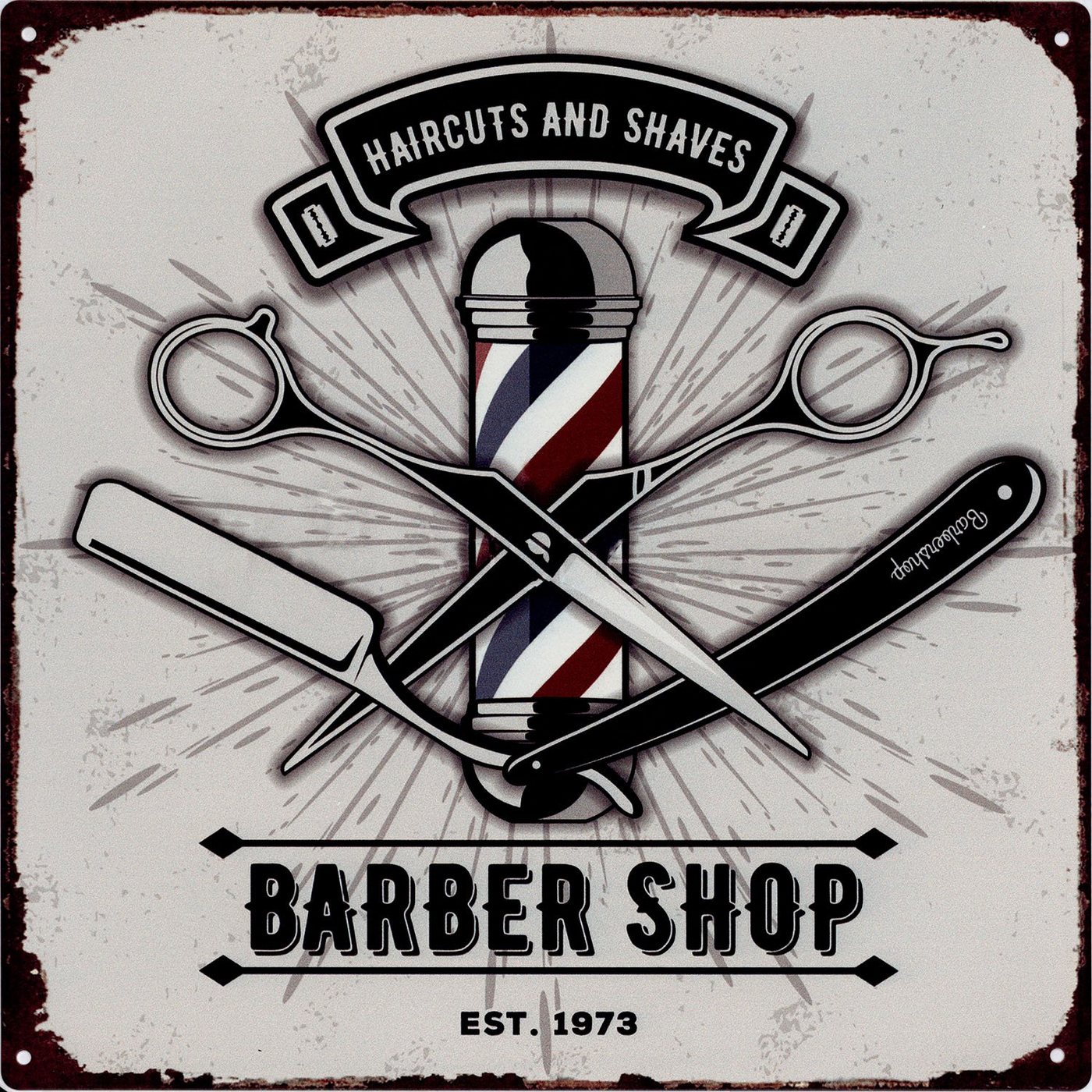 Moritz Metallschild Blechschild Barber Shop Frisuer Laden, (Einzeln), Vintage Retro Deko Schild Metallschild Wandbild Schild