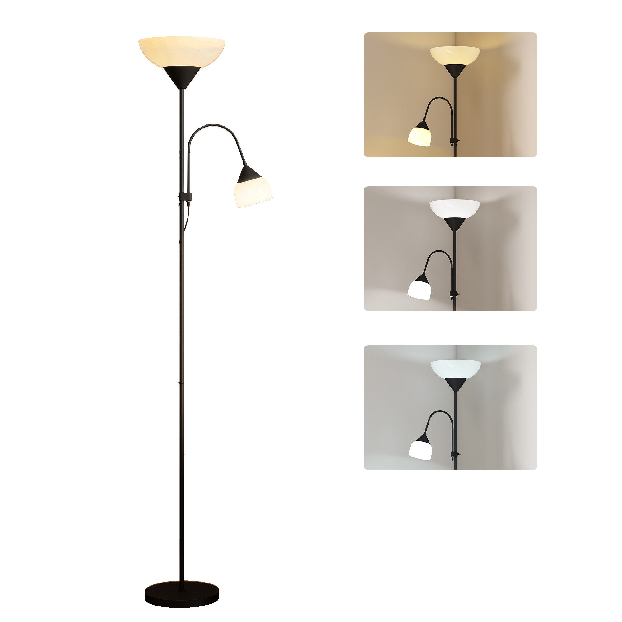 HOMCOM Stehlampe Standleuchte mit 360° schwenkbaren 2 Lampenköpfen, Farbwechsel, LED wechselbar, Warmweiß, Neutralweiß, Kaltweiß, Mutter-Kind-Design, 3 Farbtemperaturen