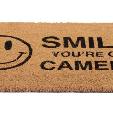 Fußmatte Kokos Fußmatte "Smile you're on camera", relaxdays, Höhe: 15 mm