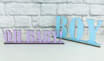 WoodFriends Dekoobjekt Schriftzug mit Standfuß für Babyshower Babyparty Boy Girl Oh Baby!, aus Holz lackiert