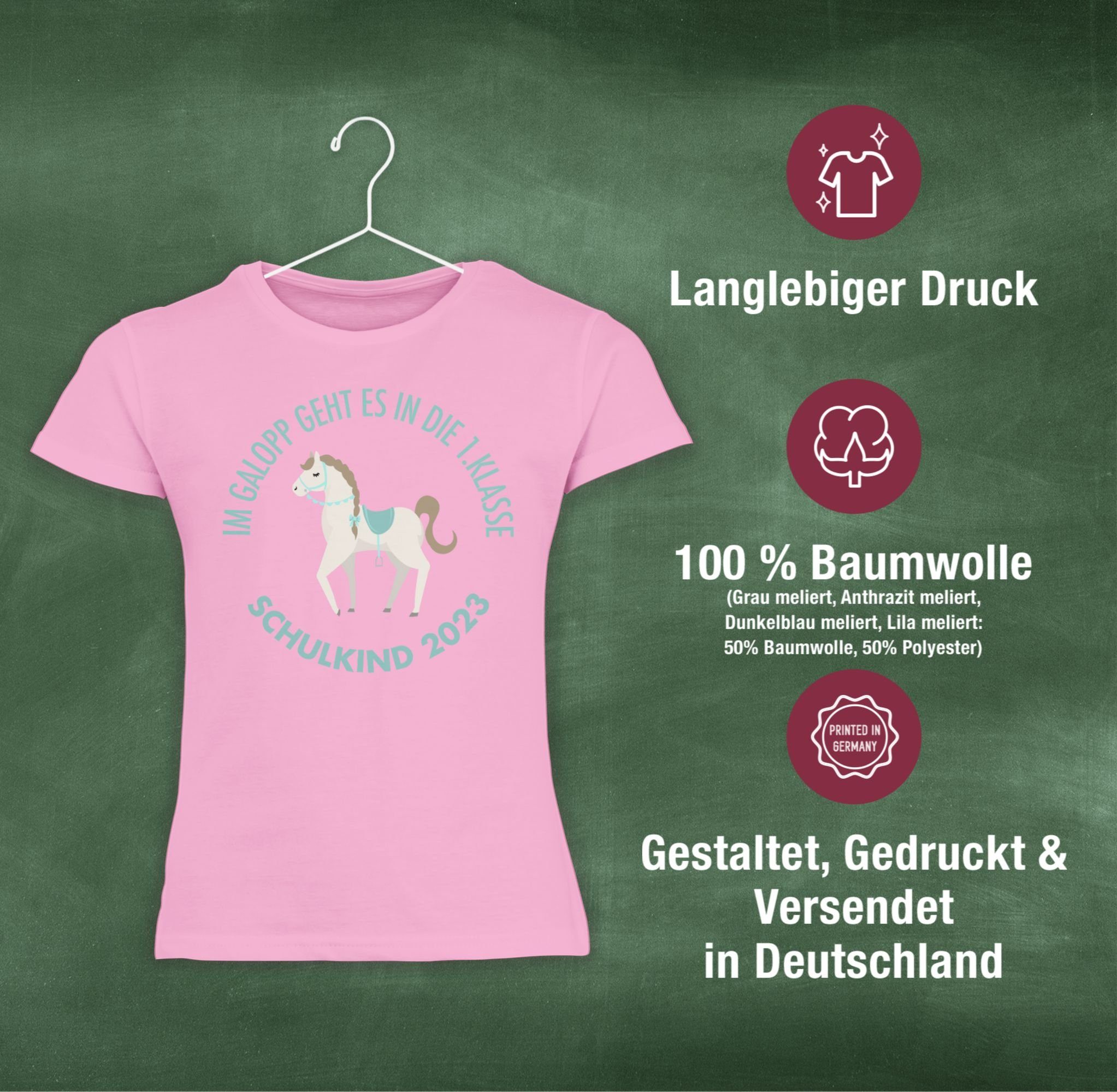 Rosa Mädchen 1 T-Shirt Schulkind Galopp Einschulung Im 2023 Shirtracer