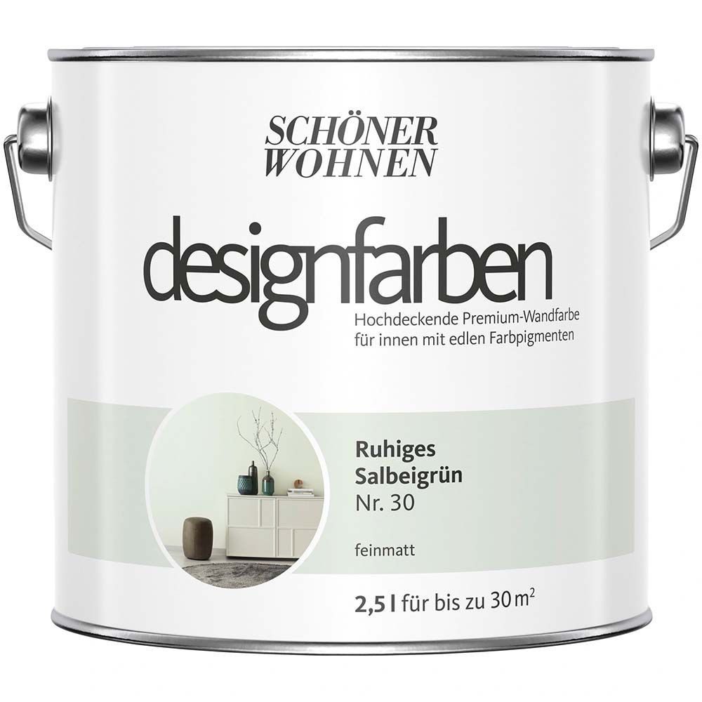 SCHÖNER WOHNEN FARBE Wandfarbe Schöner Wohen Designfarben 2,5 Ltr. Ruhiges Salbeigrün Nr. 30