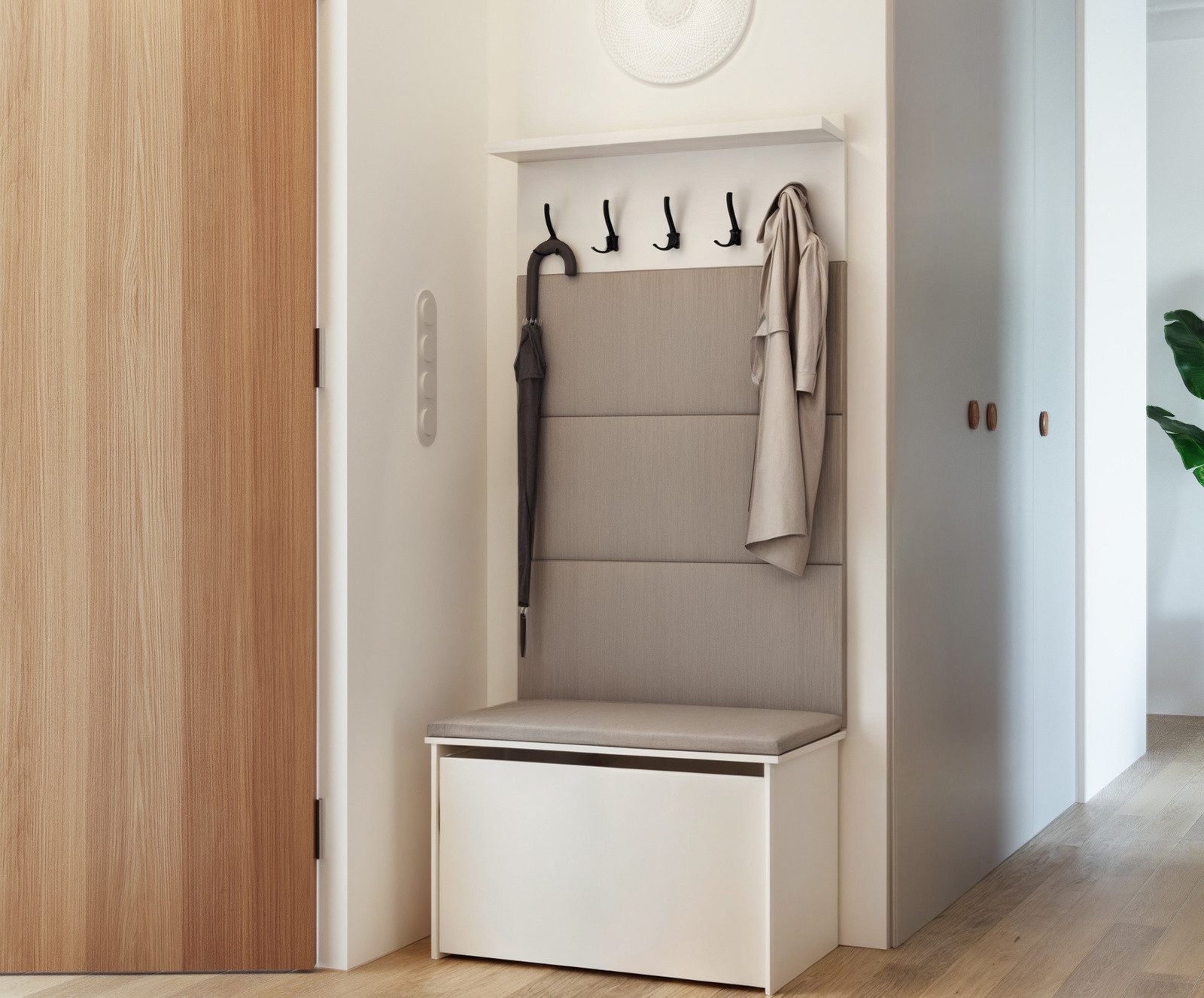 Raumhirsch Furniture Kompaktgarderobe ANDY Flurgarderobe modernes Design & praktischer Stauraum (Garderobenständer - Garderobe, Schuhschrank für Diele & Flur) Garderobenständer- Flurmöbel-Set mit Sitzbank