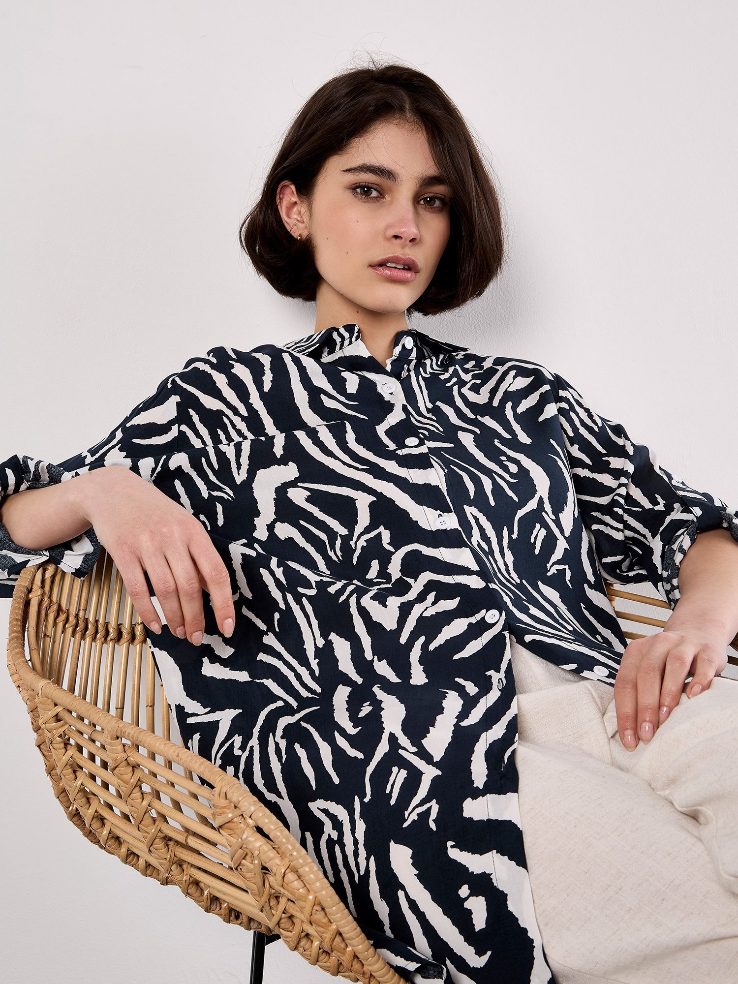 Apricot Hemdbluse Oversize-Shirt mit Zebradruck