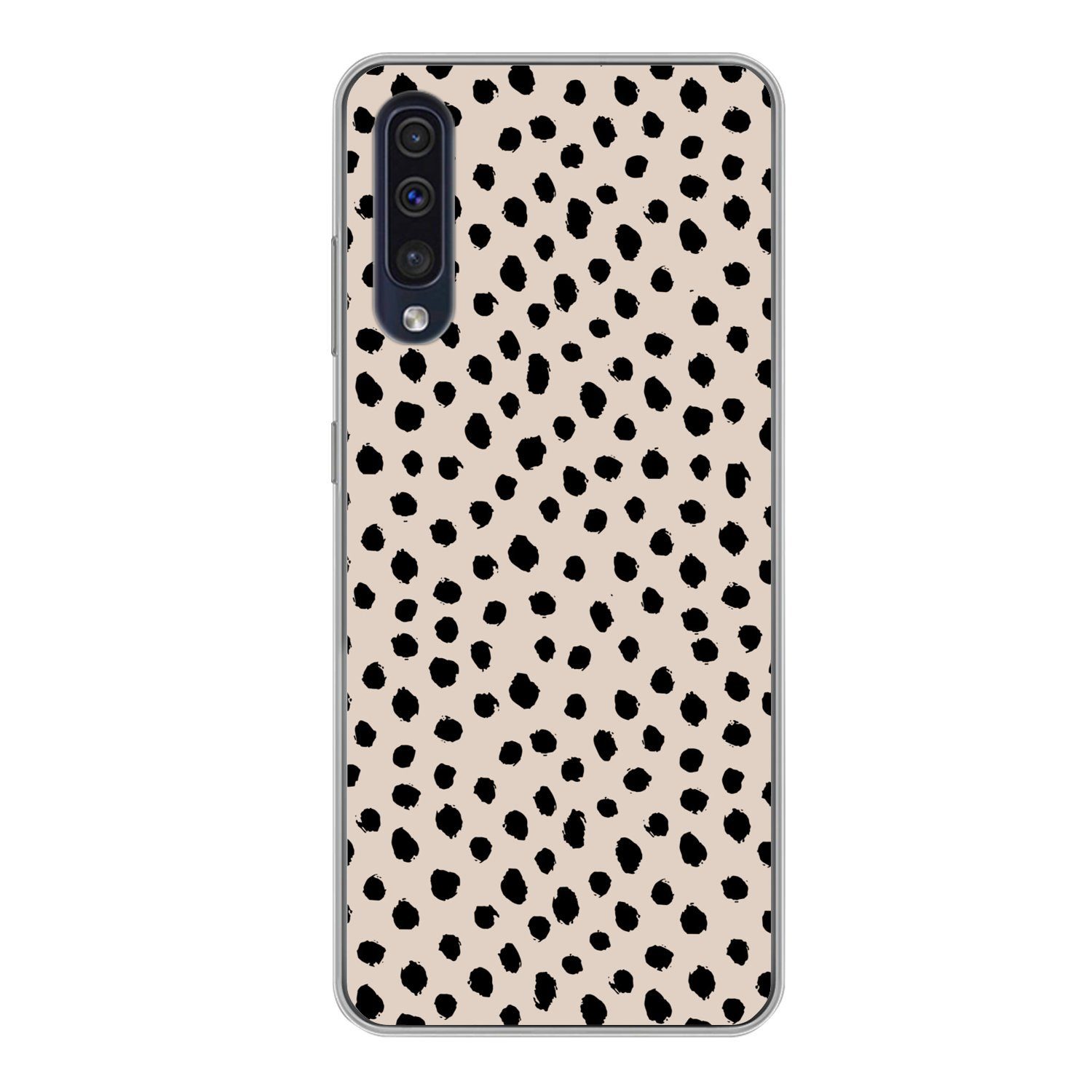 MuchoWow Handyhülle für Samsung Galaxy A50 Polka dots - Schwarz - Beige, Smartphone-Bumper, Print, Handy Schutzhülle Dünn