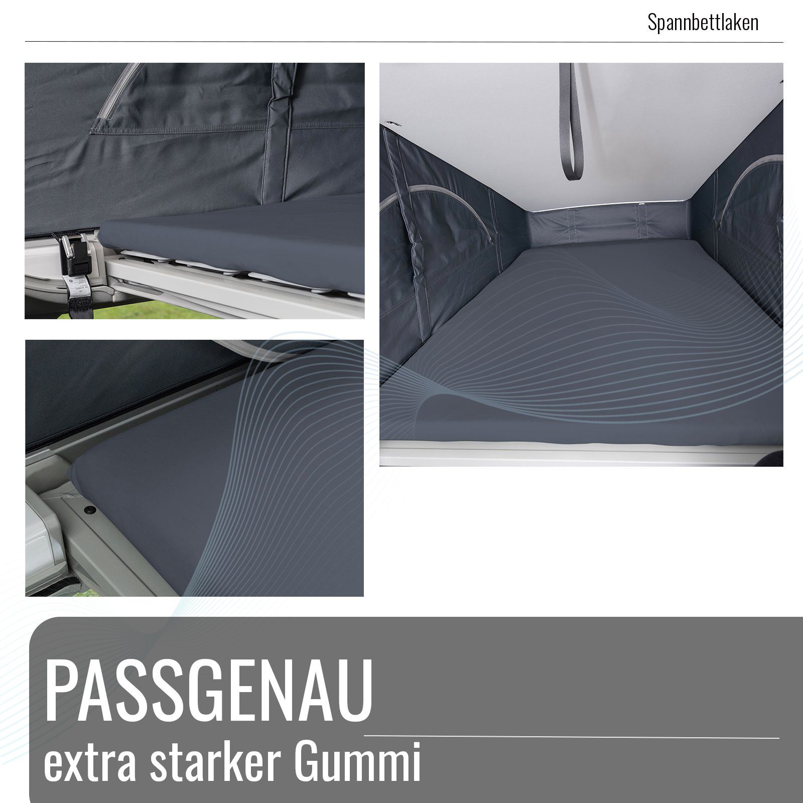 BLACK FOREST FOX Spannbettlaken Spannbettlaken VW T7 California Aufstelldach Lycra OEKO-TEX® Grau, Baumwolle, Gummizug: rundum, passgenau – Bild 4 von 5