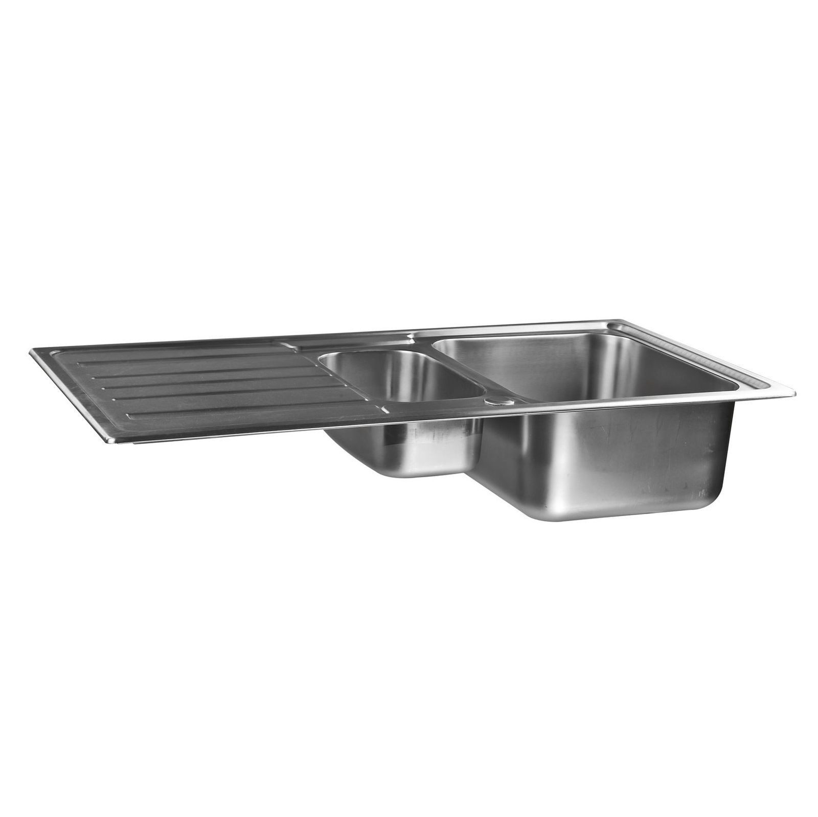 Stabilo Sanitär Einbauspüle Einbauspülbecken Chrom eckig aus Edelstahl mit Zusatzbecken rechts, Rechteckig, 97/50 cm, (Komplett-Set, mit komplettem Siphon), rostfrei und hitzebeständig