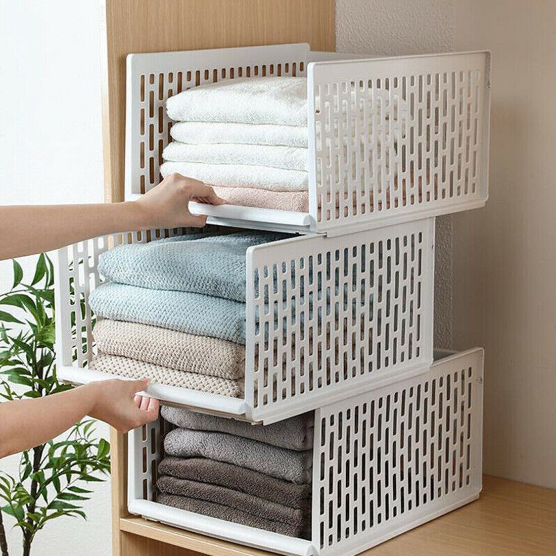 wohnTRAUM24 Aufbewahrungsbox Schrank-Organizer klappbar, Aufbewahrung und Organisation, Kunststoff, Platzsparend faltbar, verstärktes Stecksystem, Belüftungsschlitze