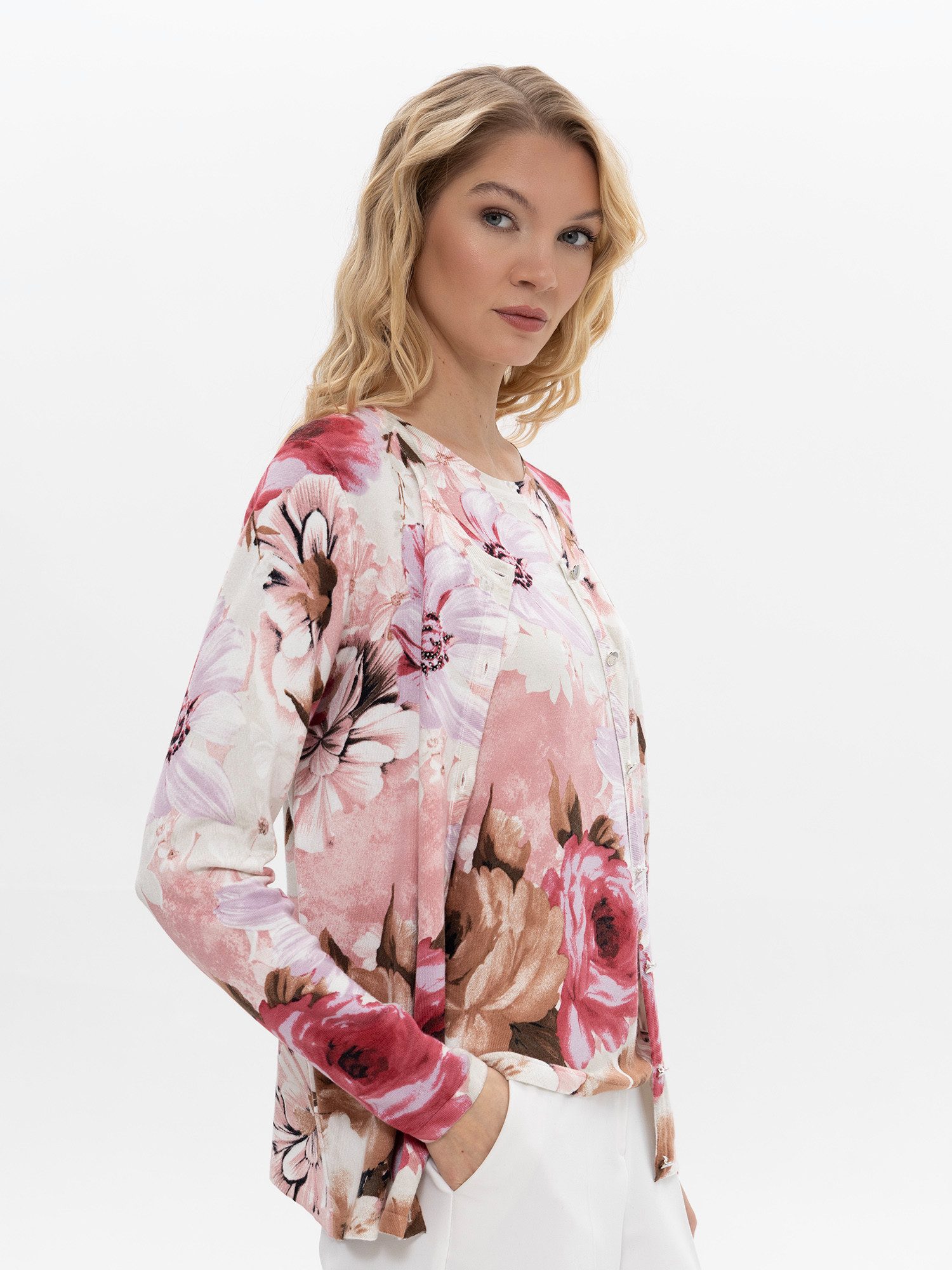 Passioni 2-in-1-Strickjacke mit Blumenprint günstig online kaufen