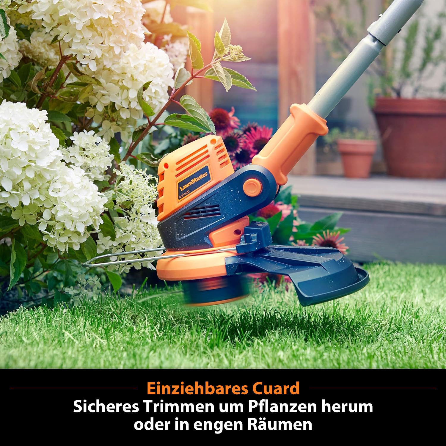 Lawnmaster OcuMow® robotic lawnmower with 24V MAX cordless operation, for lawns up to 300 m², 10-inch grass trimmer combo set, automatic obstacle avoidance