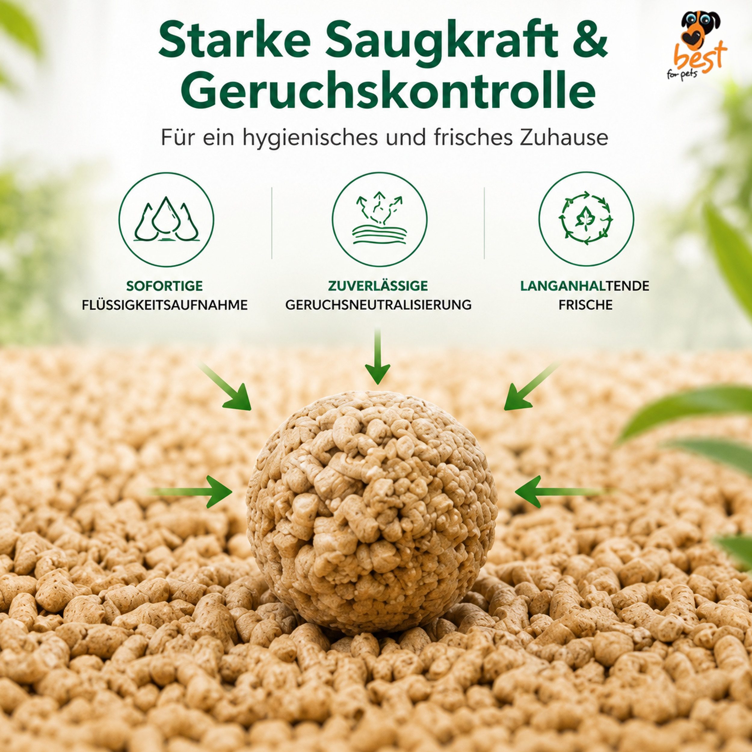 Best for Pets Katzenstreu Tierstreu Holzpellets 100% Natur – saugstark & geruchsbindend (Tierbedarf, 1-tlg., Einzelprodukt), 100 % Naturholz, ohne chemische Zusätze, staubarm