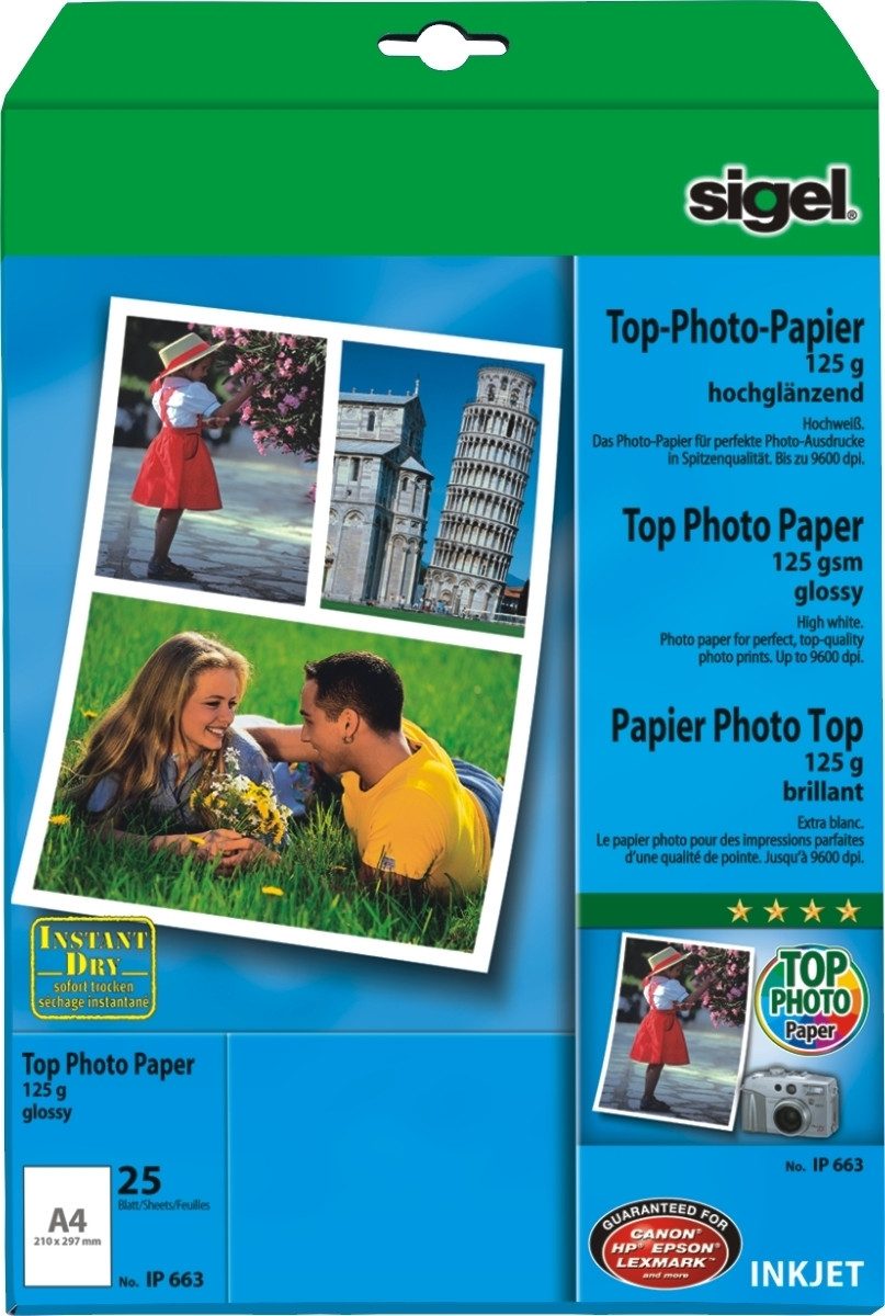 Fotopapier InkJet-Top-Photo-Papier hochglänzend A4 125g/qm 25 Blatt