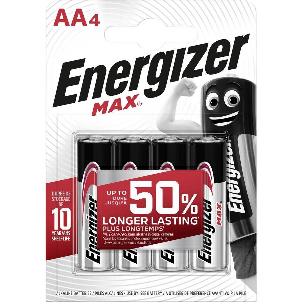 (AA)-Batterie Max Energizer 4er-Set Alkaline Mignon-Batterien, Akku, Mignon