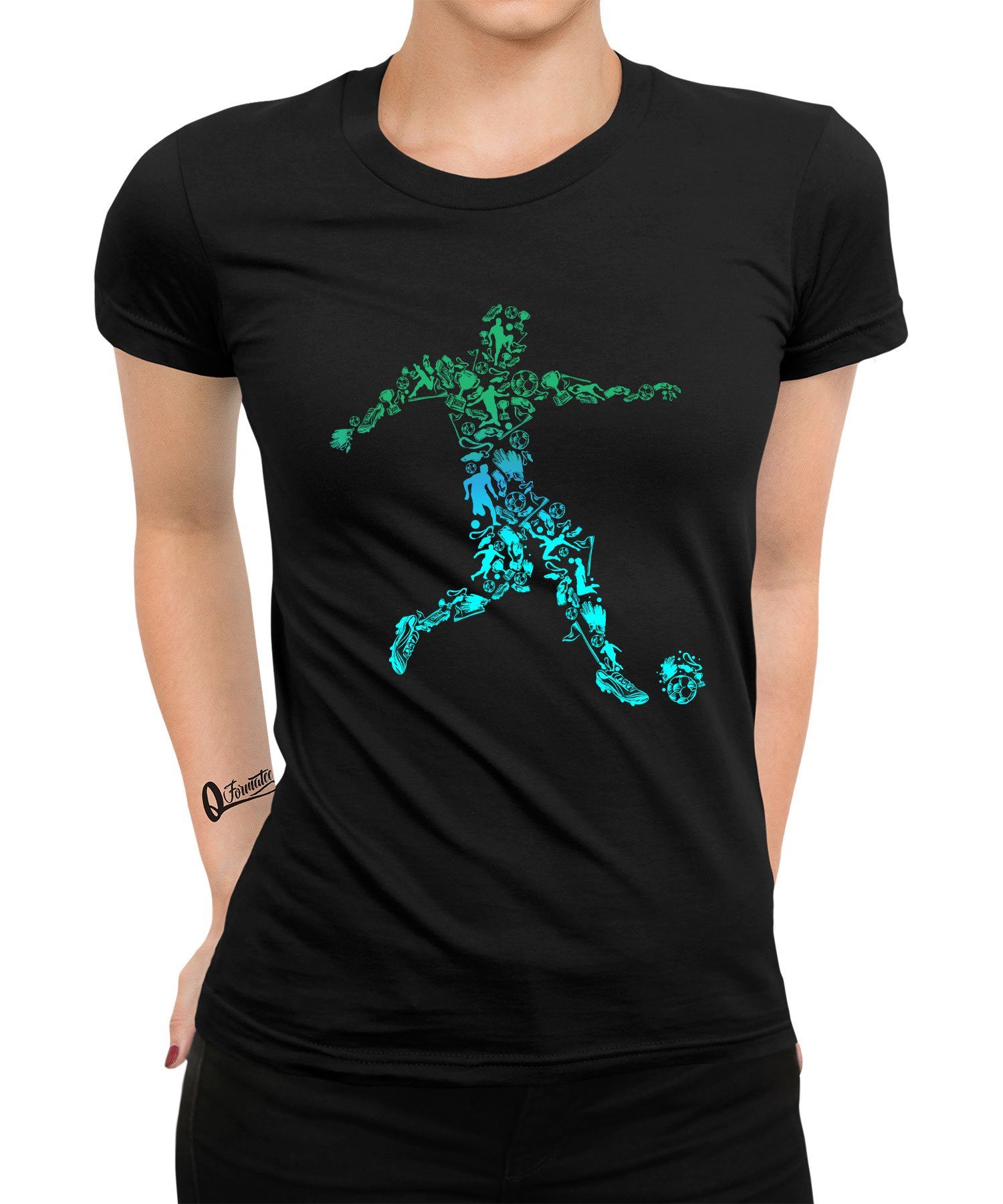 Quattro Formatee Kurzarmshirt Fußball Fußballer (1-tlg) Fußballspieler Kicker Damen T-Shirt