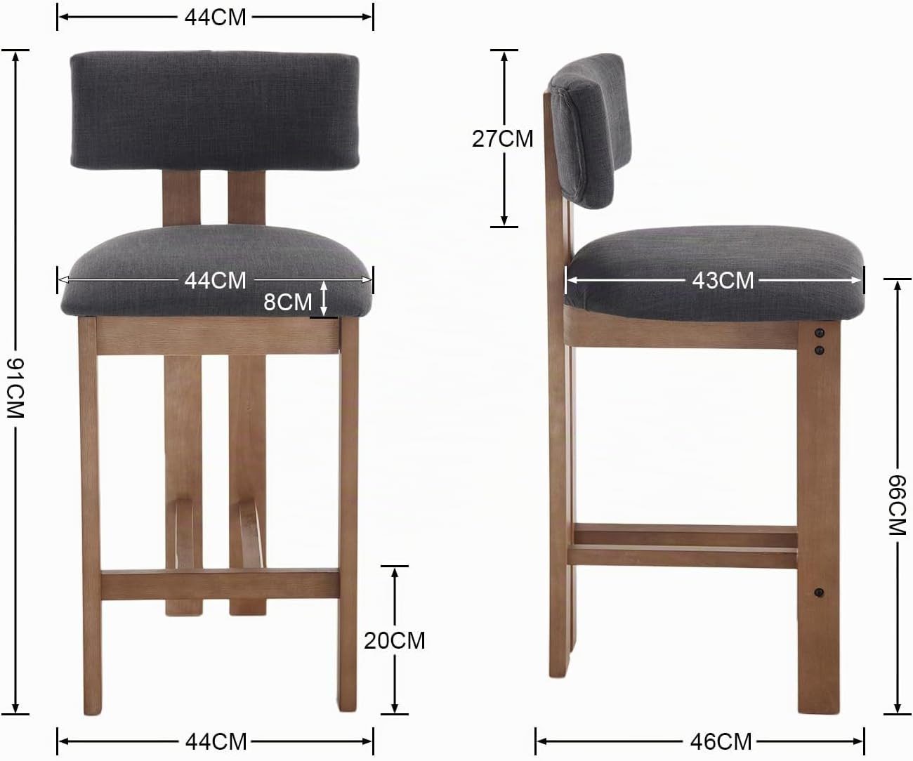 WAHSON OFFICE CHAIRS Barhocker Barhocker 2er Set Leinen Barstuhl aus Holz mit lehne für Küche/Bar – Bild 2 von 5