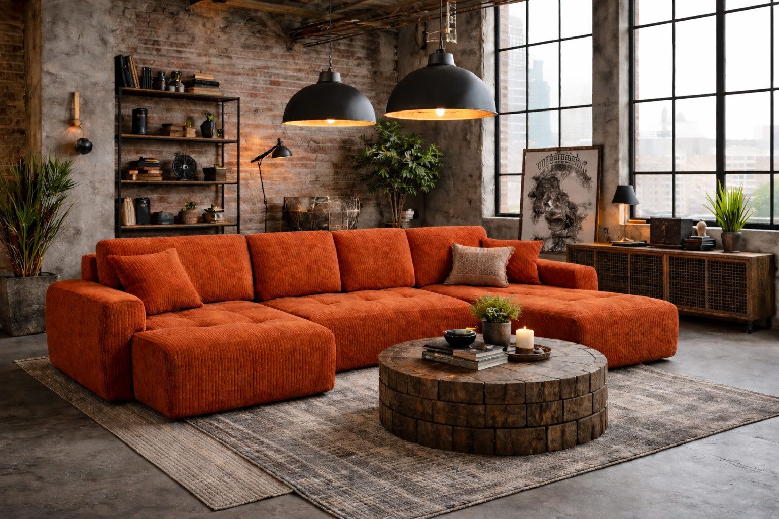 Kaiser Möbel Ecksofa mit Schlaffunktion und Bettkasten, Sofa U-Form, Cordstoff Poso, Ivo U, Strapazierfähiger Cordstoff,Hoher Sitz- und Schlafkomfort