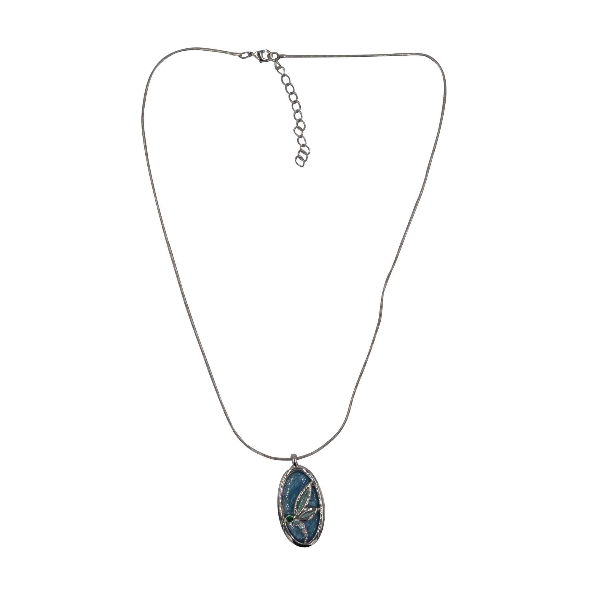 Lange Kette Halskette, silberfarben, mit Anhänger Libelle