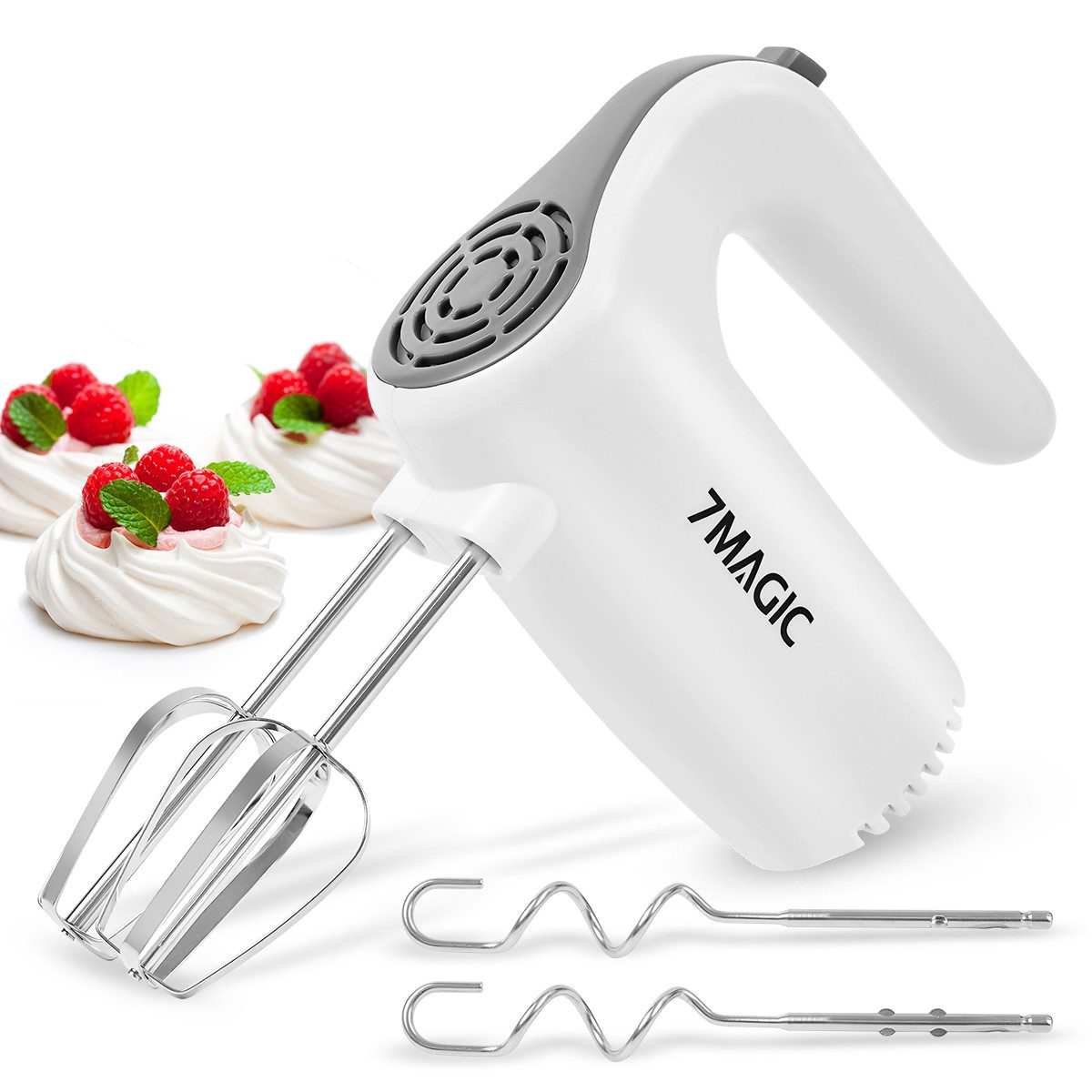 7MAGIC Handmixer 5 Geschwindigkeitsstufen mixer handrührer, rührgerät handmixer, 150 W, Handrührer mit 2 spülmaschinengeeignete Rührbesen & Knethaken