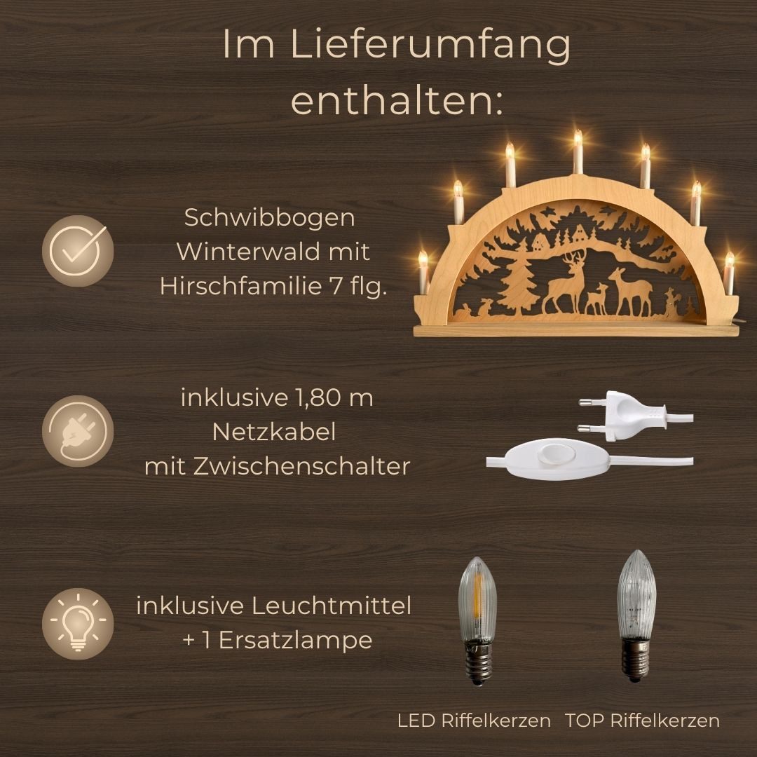 Weigla Schwibbogen Winterwald mit Hirschfamilie, Lichterbogen aus Holz, NATUR – Bild 3 von 4