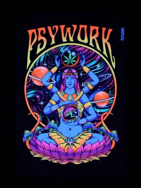 PSYWORK Poster PSYWORK Schwarzlicht Stoffposter Neon "Psywork Godness", 30x45cm, UV-aktiv, leuchtet unter Schwarzlicht