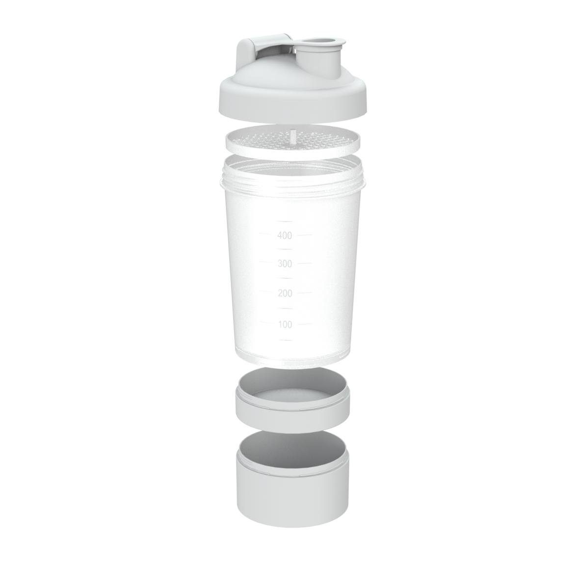 Protein Shaker 400ml Fitness shaker mit 2 Fächern inkl. Sieb und Skala
