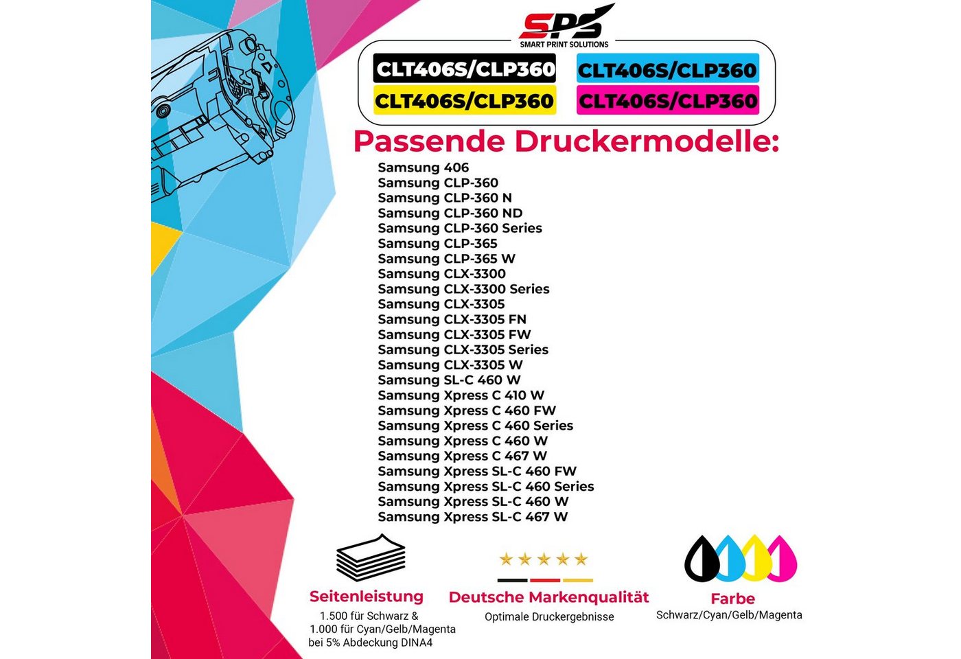 Thumbnail - SPS Tonerkartusche Kompatibel für Samsung CLP-360 (CLP-360 CLT-M406S, (1er Pack, 1-St., 1 x Toner (Für Samsung CLT-M406S...