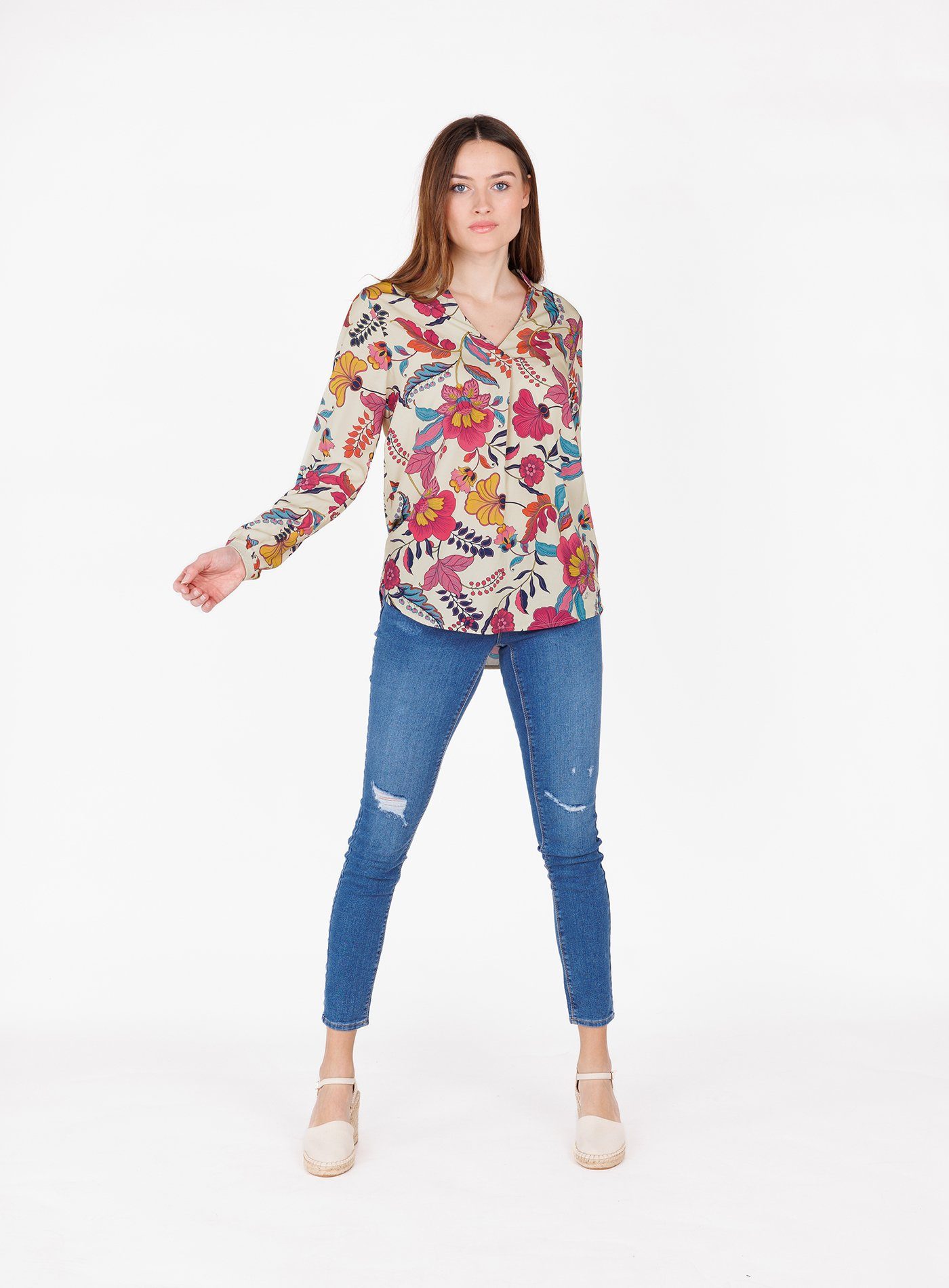 Key Largo Langarmbluse WB BLOOM v-neck (1-tlg)
