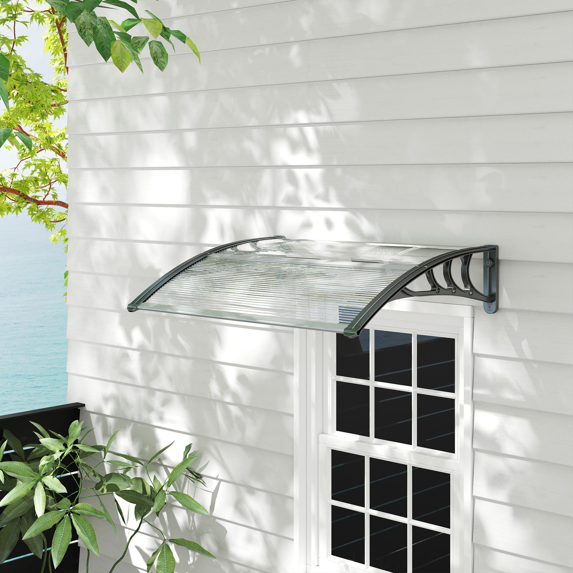 Outsunny Pultvordach Vordach Haustürvordach 100 x 75 cm (Überdachung, 1 St., Polycarbonat), Transparent