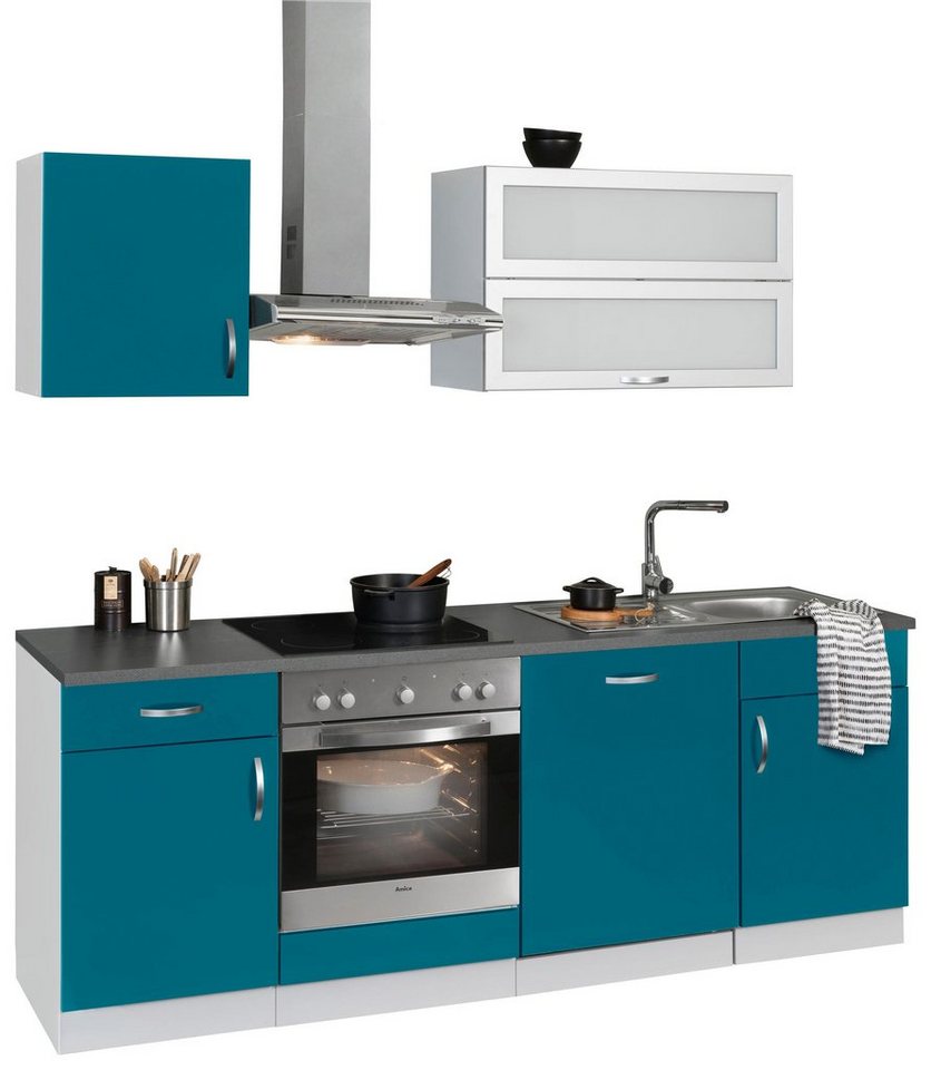 wiho Küchen Küchenzeile Amrum, mit E-Geräten, Breite 220 cm blau