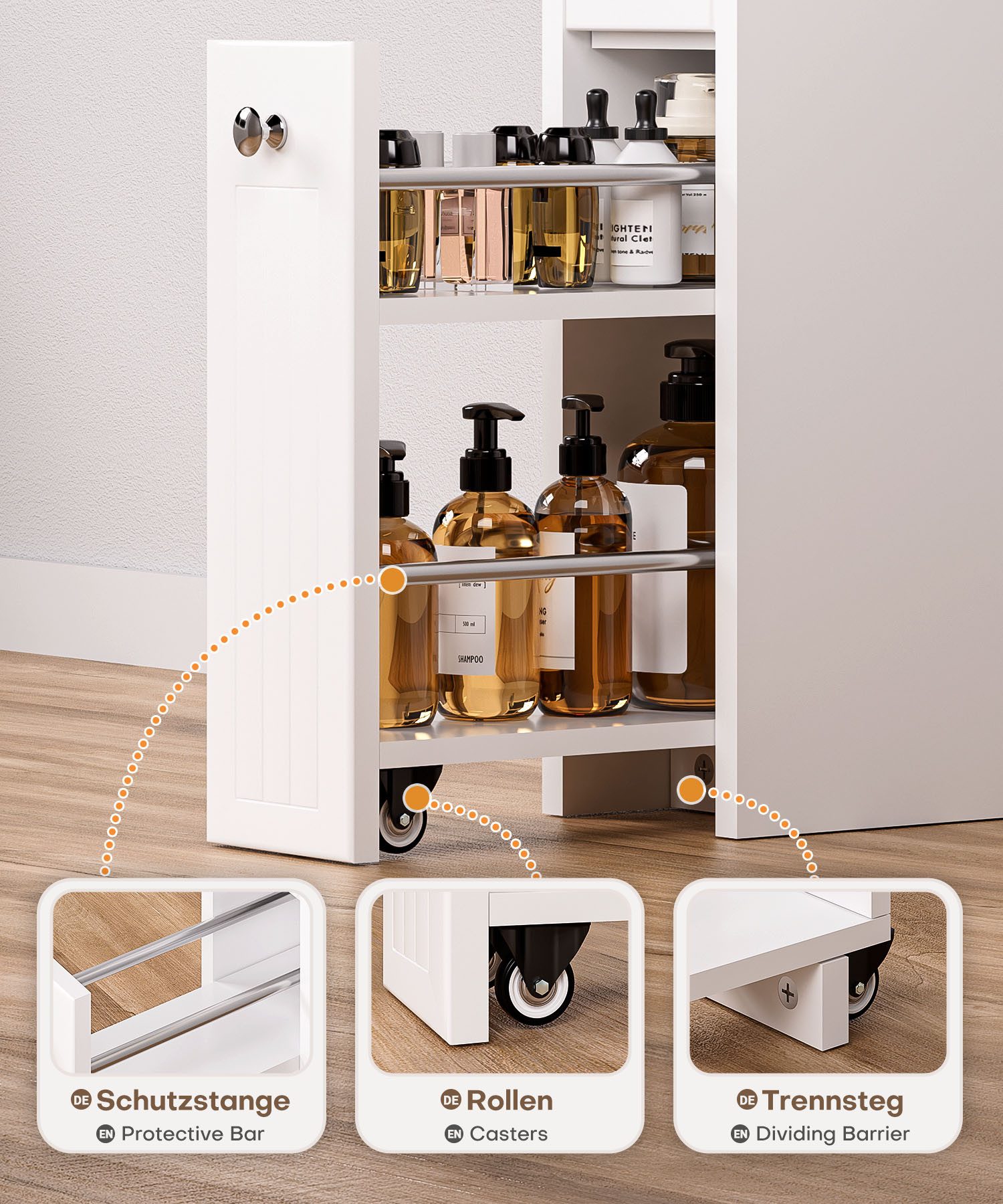 Yorbay Badkommode Badezimmerschrank Toilettenschrank, mit Schubladen für schmale Nischen, 18x40x70 cm – Bild 2 von 5