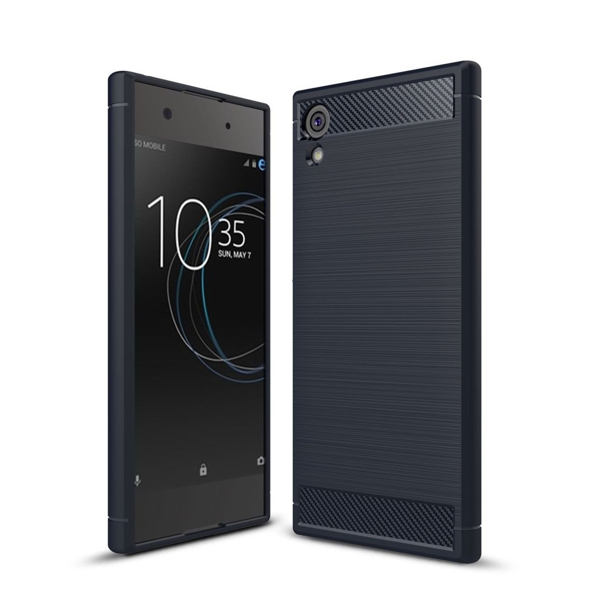 König Design Handyhülle Sony Xperia XA1, Sony Xperia XA1 Handyhülle Carbon Optik Backcover Blau