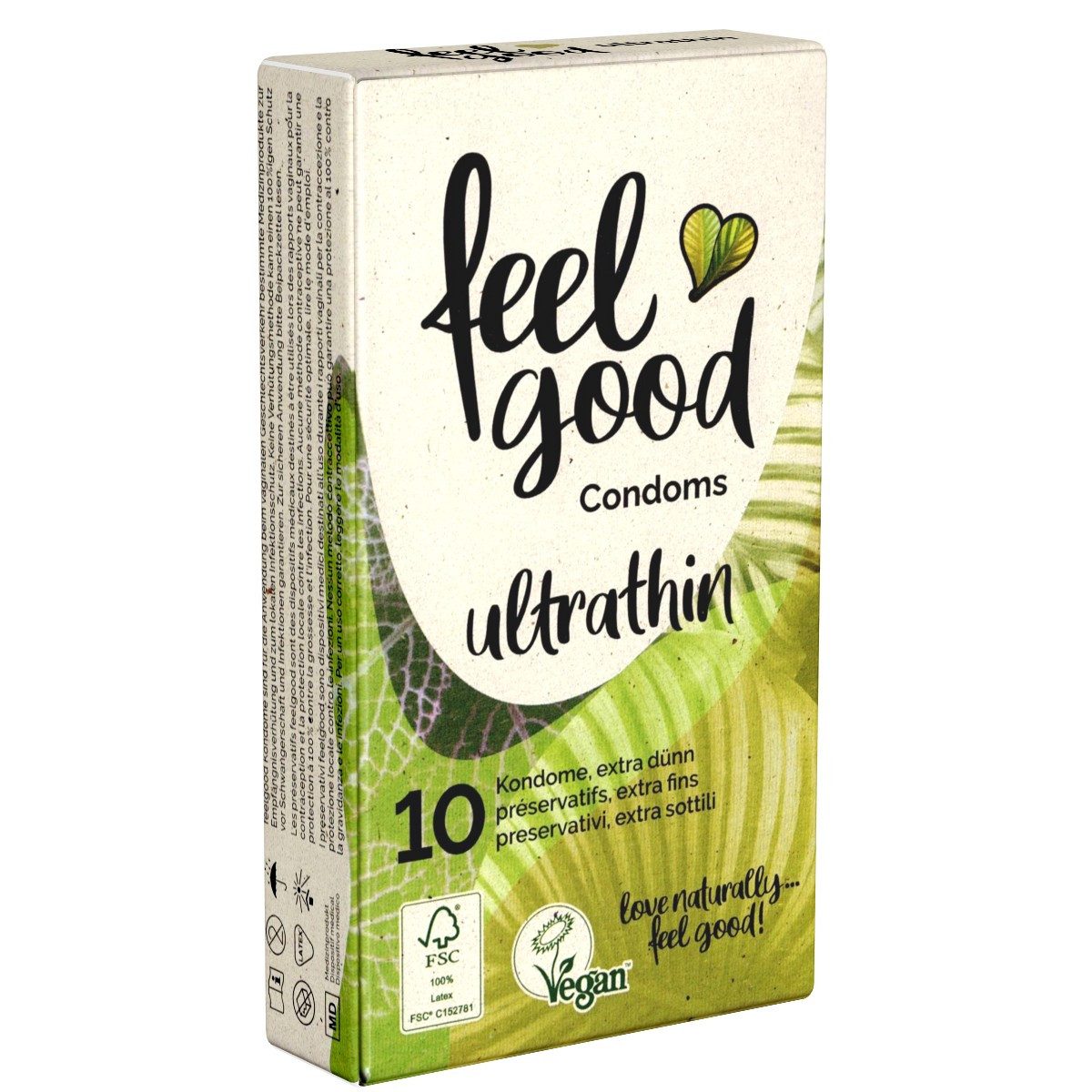 feelgood Condoms Kondome Ultrathin Packung mit, 10 St., Kondome ohne tierische Inhaltsstoffe, vegane, hauchzarte und ultradünne Kondome