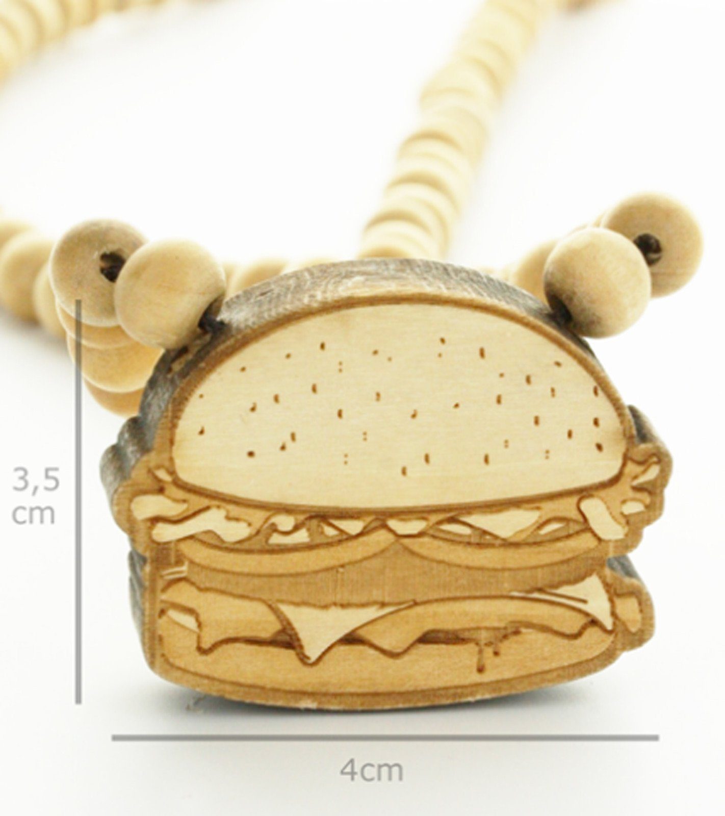 WOOD FELLAS Halsband mit Mode-Schmuck Anhänger Beige Holz-Kette klassischer Hals-Schmuck FELLAS Burger WOOD