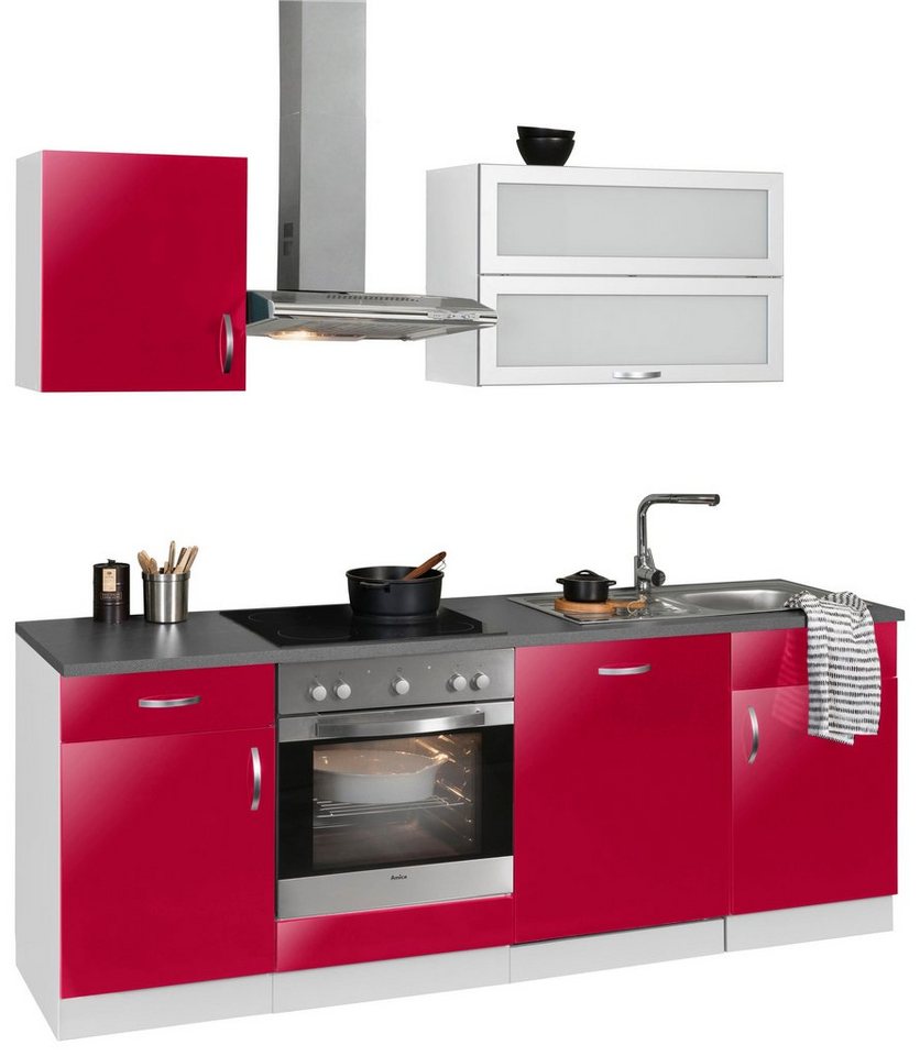 wiho Küchen Küchenzeile Amrum, mit E-Geräten, Breite 220 cm rot