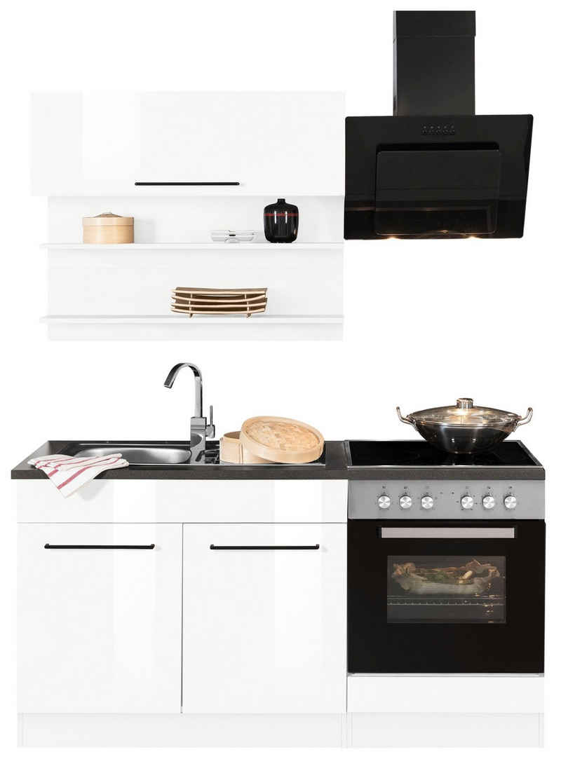 HELD MÖBEL Küchenzeile »Tulsa«, Breite 160 cm, mit E-Geräten, schwarze Metallgriffe, MDF Fronten
