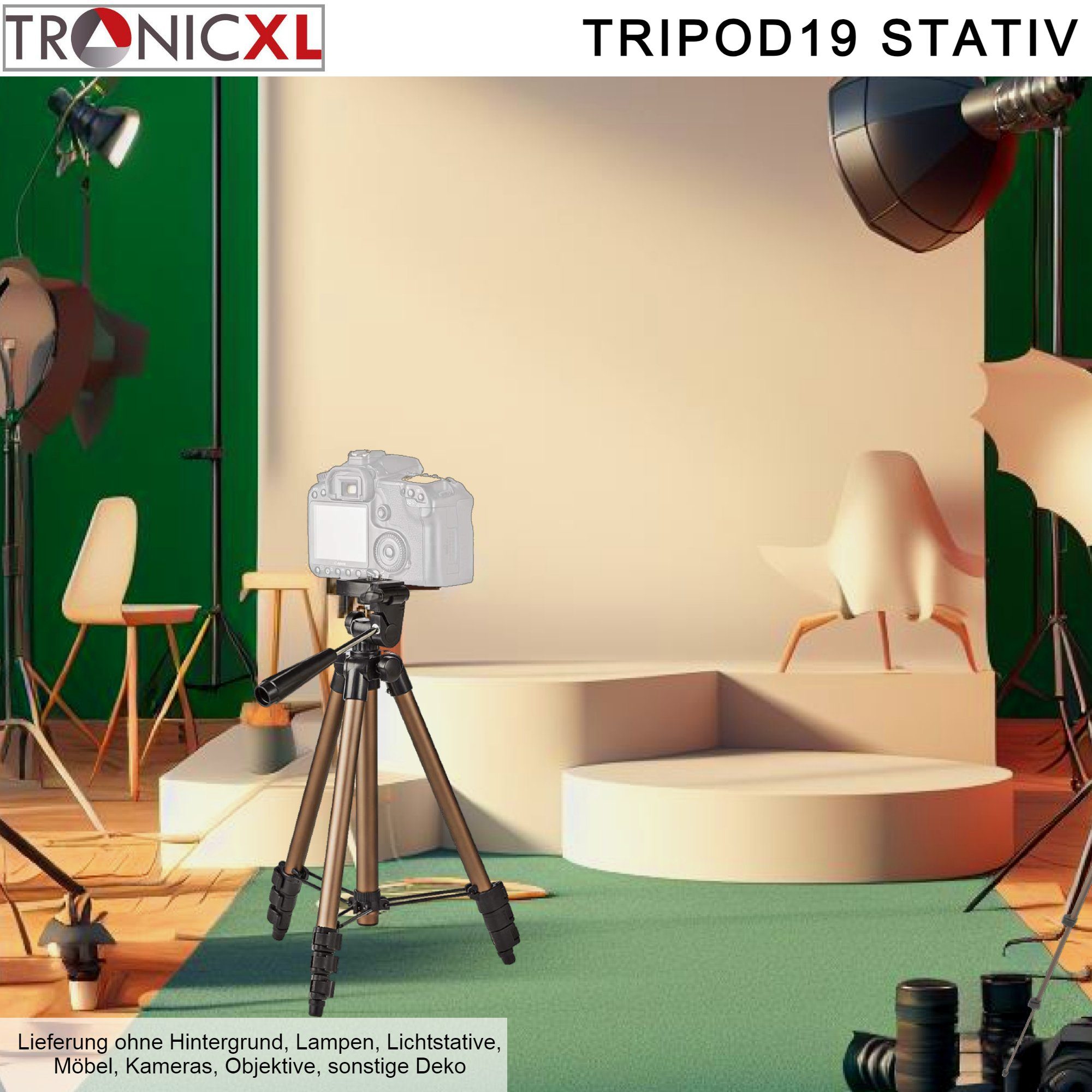 TronicXL Tripod 19 Universal Kamera Stativ 105cm + Tasche für Canon Nikon Sony Kamerastativ