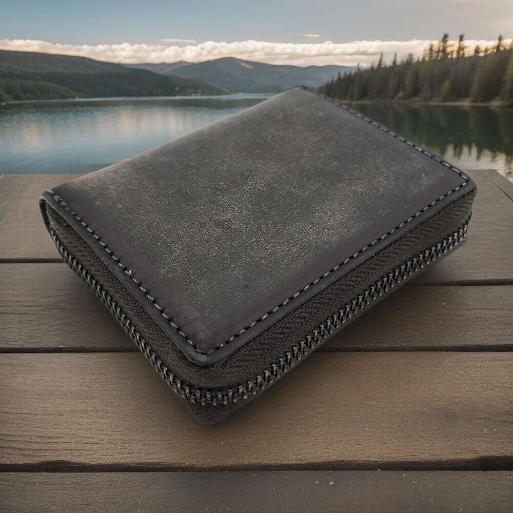 JOCKEY CLUB Mini Geldbörse kleines echt Leder Reißverschluss-Portemonnaie mit RFID Schutz, Sciherheits-Reißverschlussbörse für Urlaub Reise Freizeit