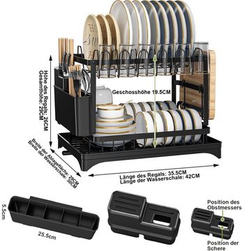 Aoucheni Geschirrständer Geschirrabtropfer 2-Etagen-Geschirrabtropfer Edelstahl, praktisch, Zubehör für für Geschirr/Messer/Becher/Schneidebrett, Geschirr-Trockengestell für Küchentheke