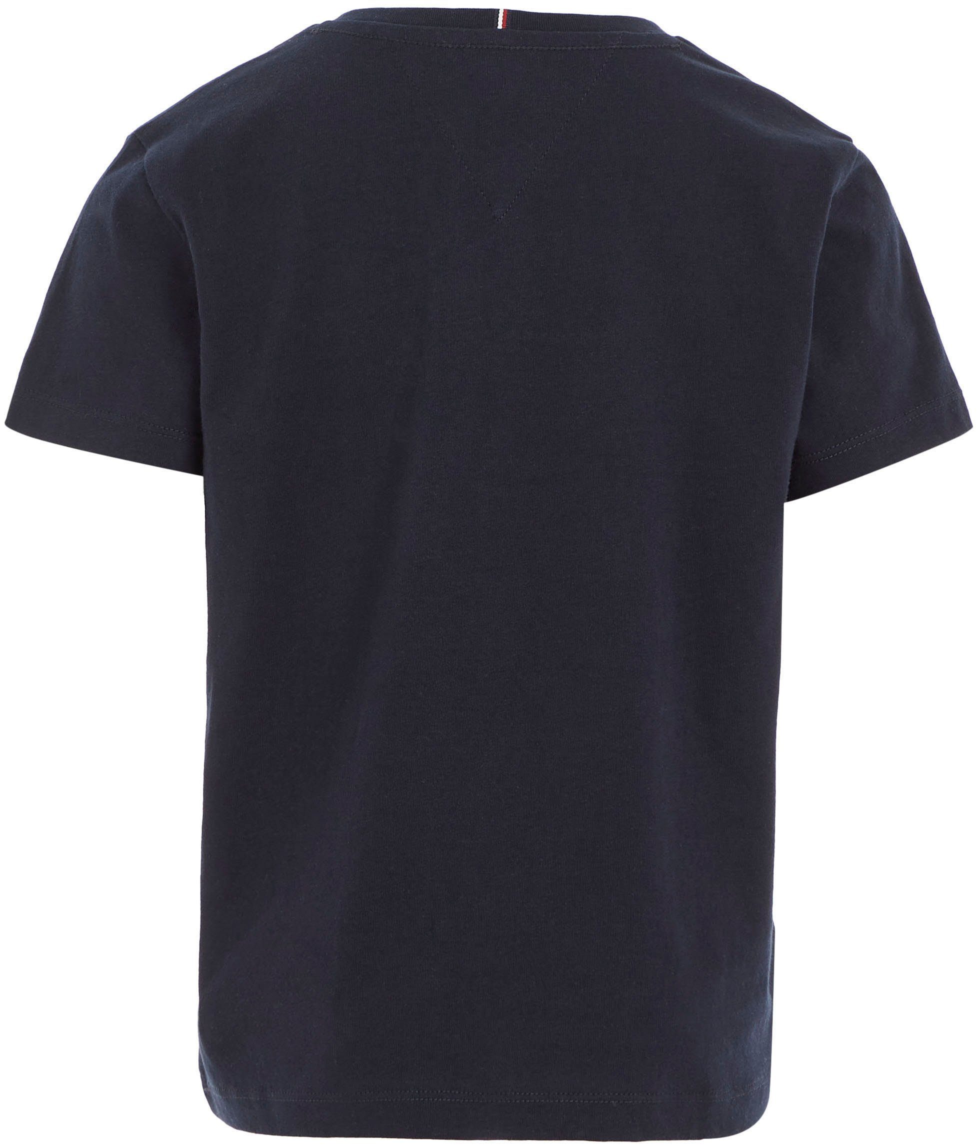 Tommy Hilfiger-Logoschriftzug MONOTYPE modischem TEE auf Brust T-Shirt der dunkelblau S/S Hilfiger mit