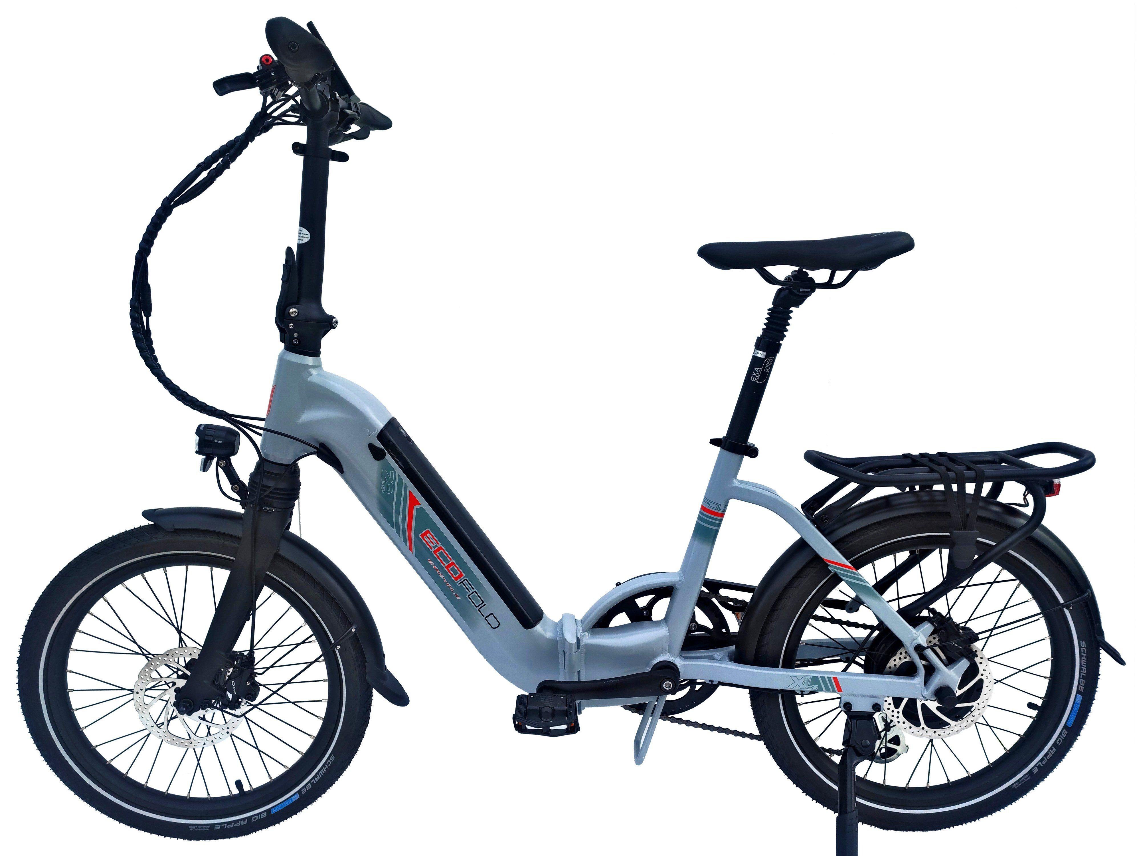 Ecofold E-Bike Faltrad 20 Zoll ECOFOLD BFH400N E-Bike Bafang Heckmotor 250W weiss, 7 Gang Shimano Shimano 7-Gang Trigger Kettenschaltung Schaltwerk, Kettenschaltung, Heckmotor, 504,00 Wh