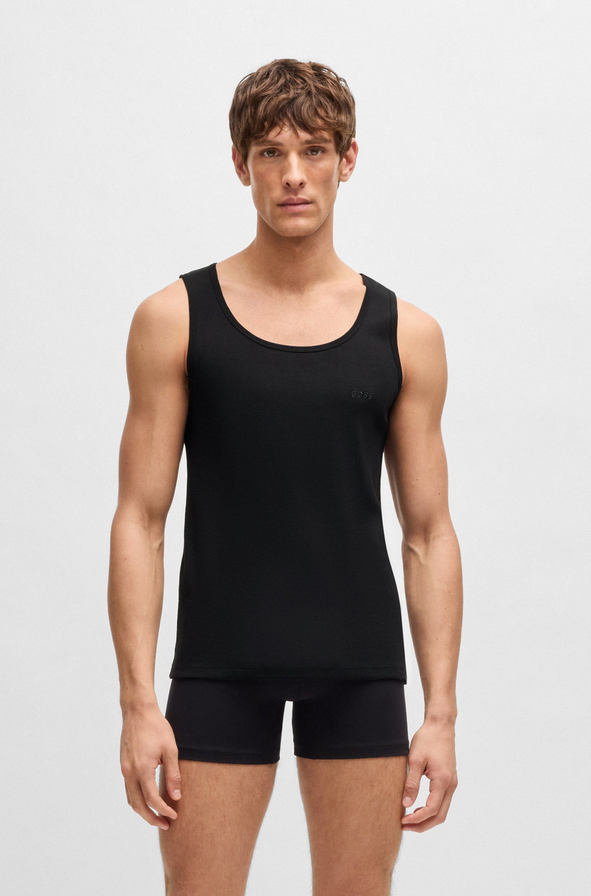 BOSS Tanktop 3P RibClassic BOSS ONE Ton in Ton Stickerei auf der Brust günstig online kaufen