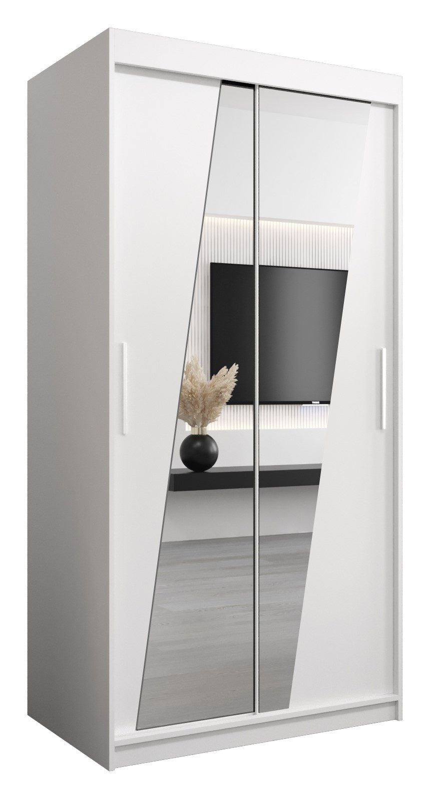 ABIKS MÖBEL Schwebetürenschrank RHOMB Schlafzimmerschrank - mit Spiegel, Kleiderstange und Regalen