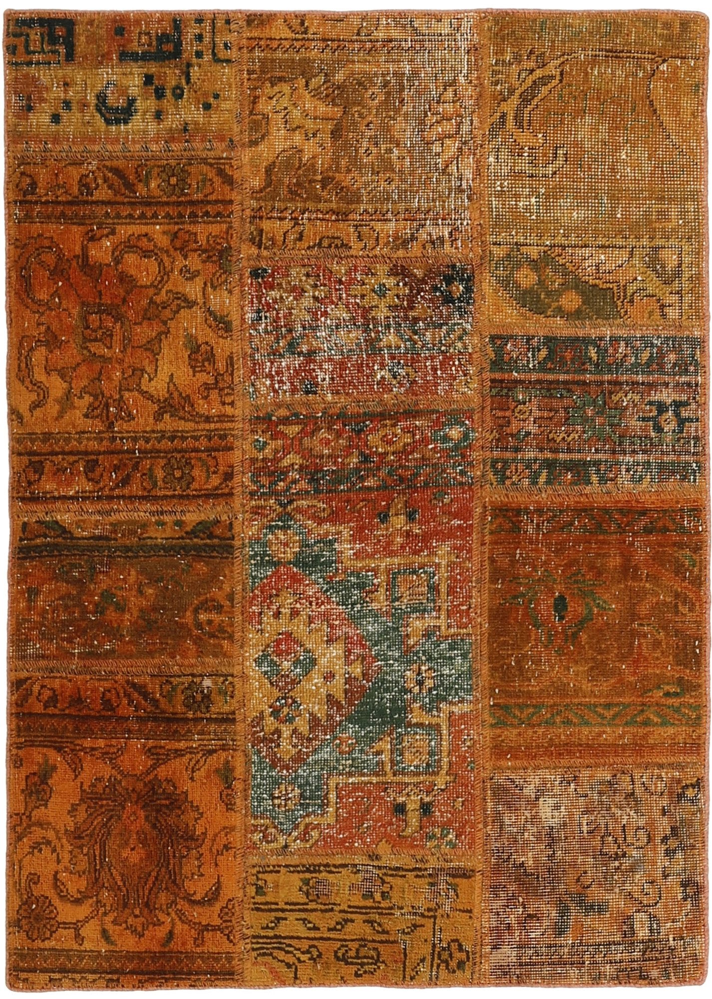 Wohnando Teppich MY-RUG Vintage Patch Work Floral & Ornamentiert 121x87cm, Rechteckig, Höhe: 10 mm, Handgeknüpfter Teppich,Handgesponnene Wolle, mit Naturfarben gegärbt