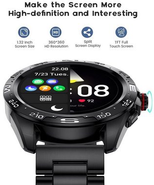 Lige Smartwatch (1,32 Zoll, iOS / Android), Herren Mit Telefonfunktion Smart Watch Herzfrequenz iOS Android