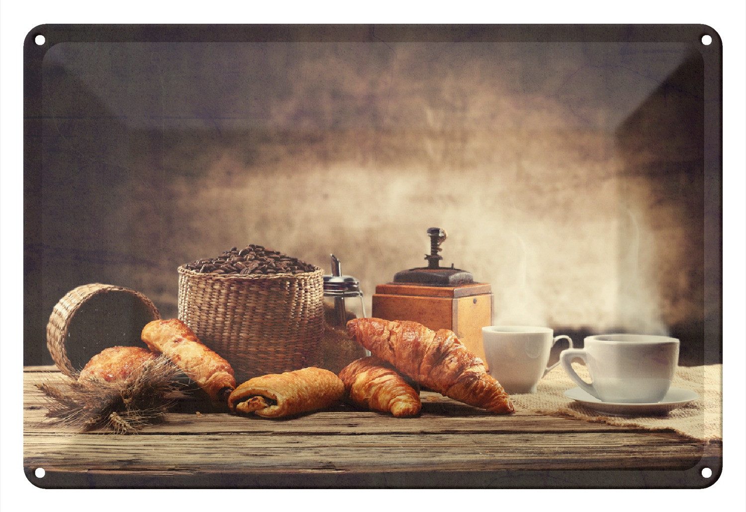 Wallario Metallbild, Französisches Frühstück mit Café und Croissants, in verschiedenen Ausführungen