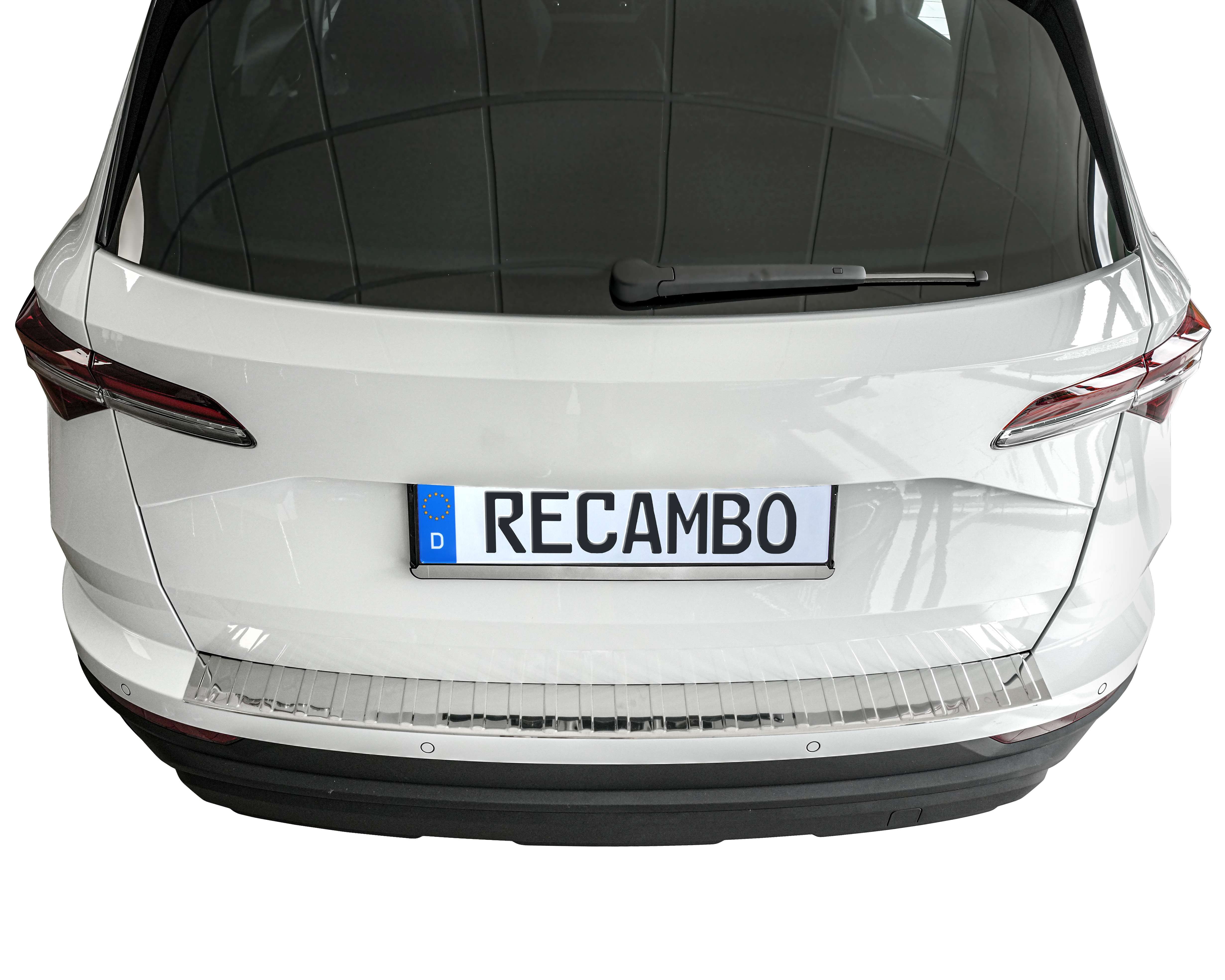 RECAMBO Ladekantenschutz für Skoda Karoq, NU7, BJ ab 2017> Stoßstangenschutz, V2A rostfrei, Exklusive Optik, praktischer Schutz & perfekte Passform