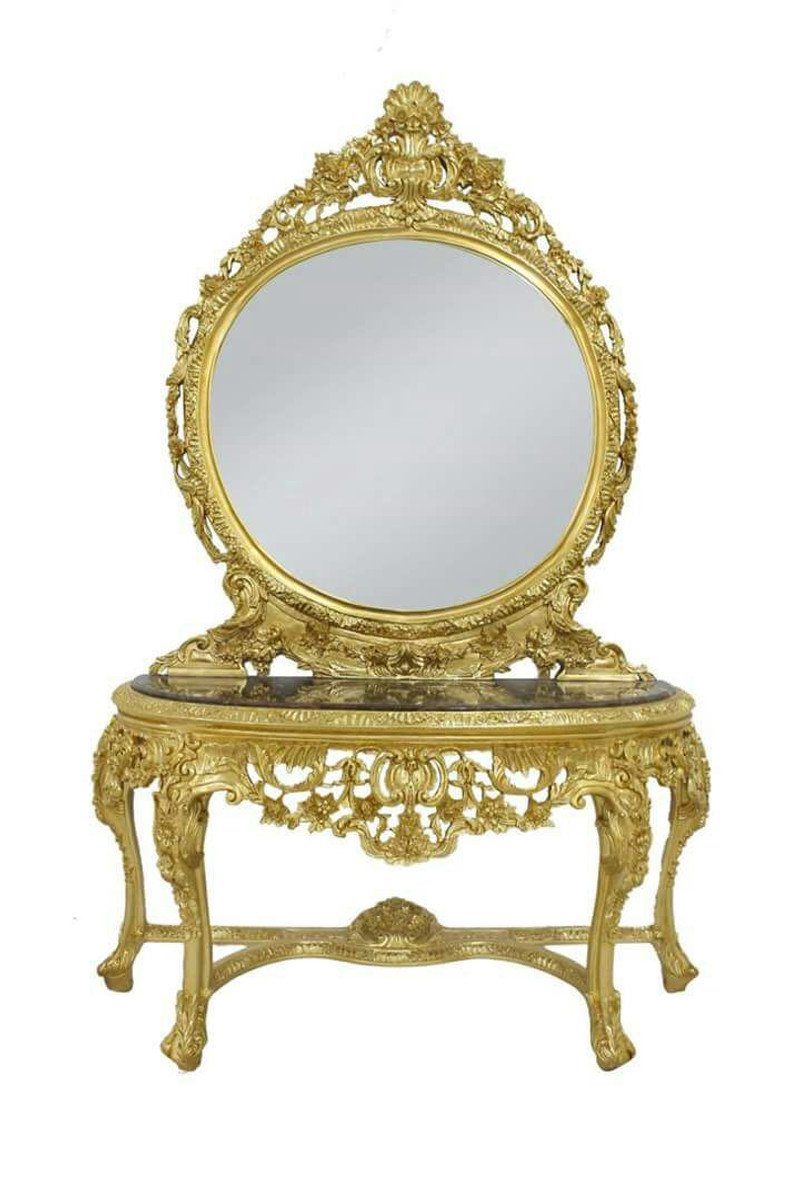 Marmorplatte Spiegelkonsole - mit Luxus Barockspiegel Möbel Casa Padrino Barock Hotel