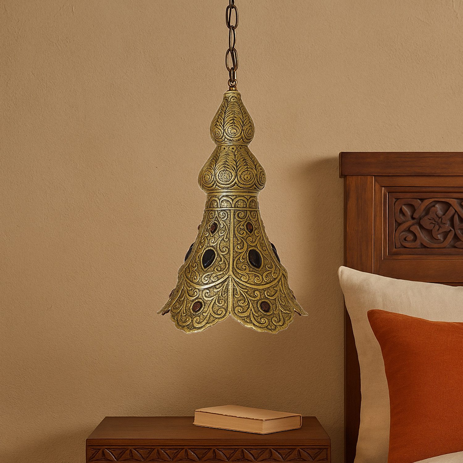 Marrakesch Orient & Mediterran Interior Pendelleuchte Marokkanische Pendelleuchte Ilgin modern aus Messing in Gold 40 cm, ohne Leuchtmittel, Handarbeit